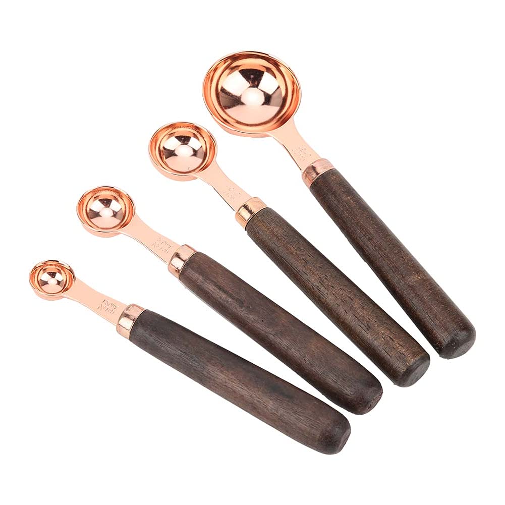 Rose Gold Measuring Cups & Spoons Set - 4Pcs Precision Baking Tools for Dry & Liquid Ingredients - Essential Kitchen Accessories for Home Cooking & Baking
