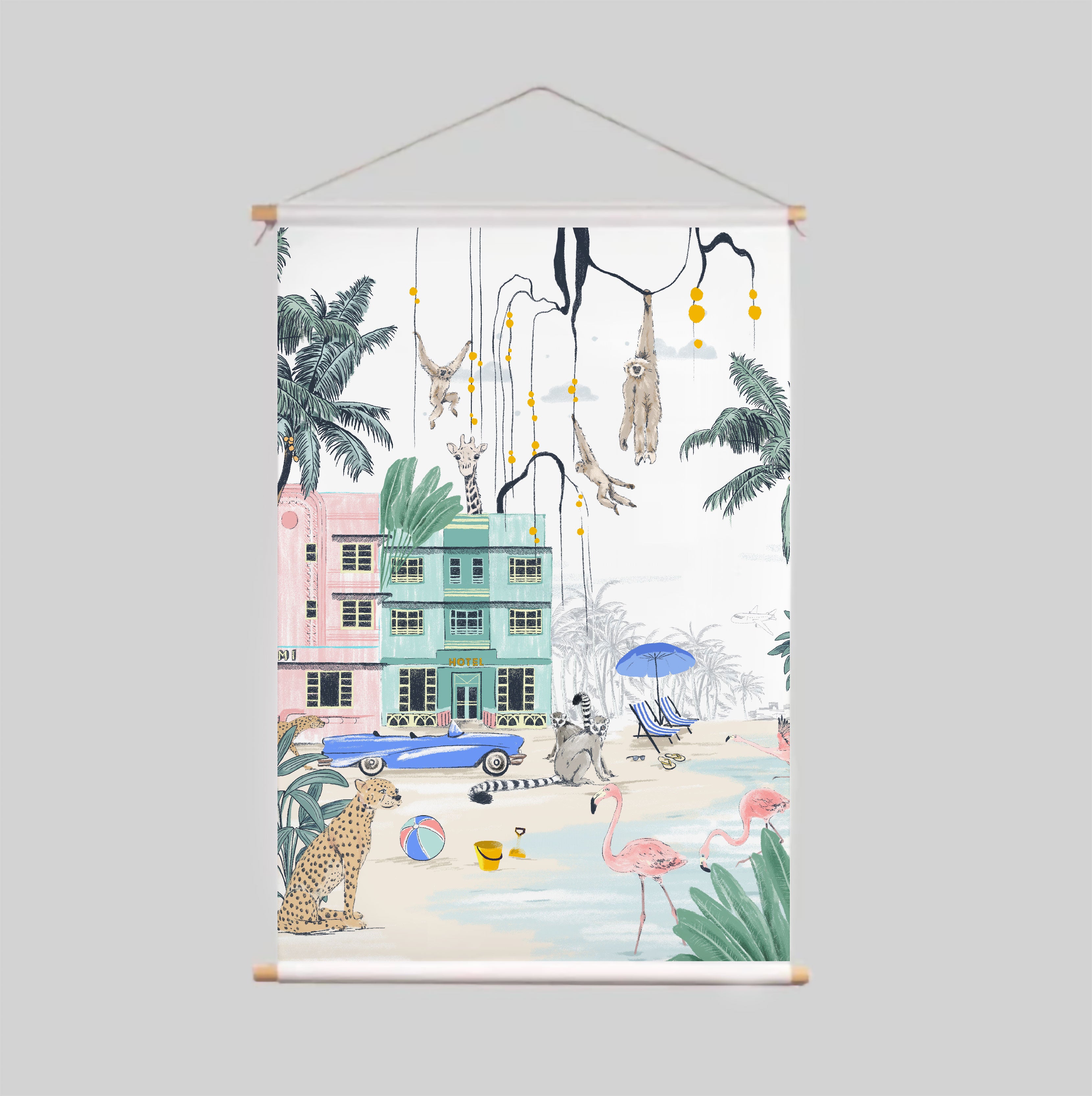 MIAMI BEACH Textile Wall Art Poster - Tropical Beach Decor for Living Room, Bedroom & Office