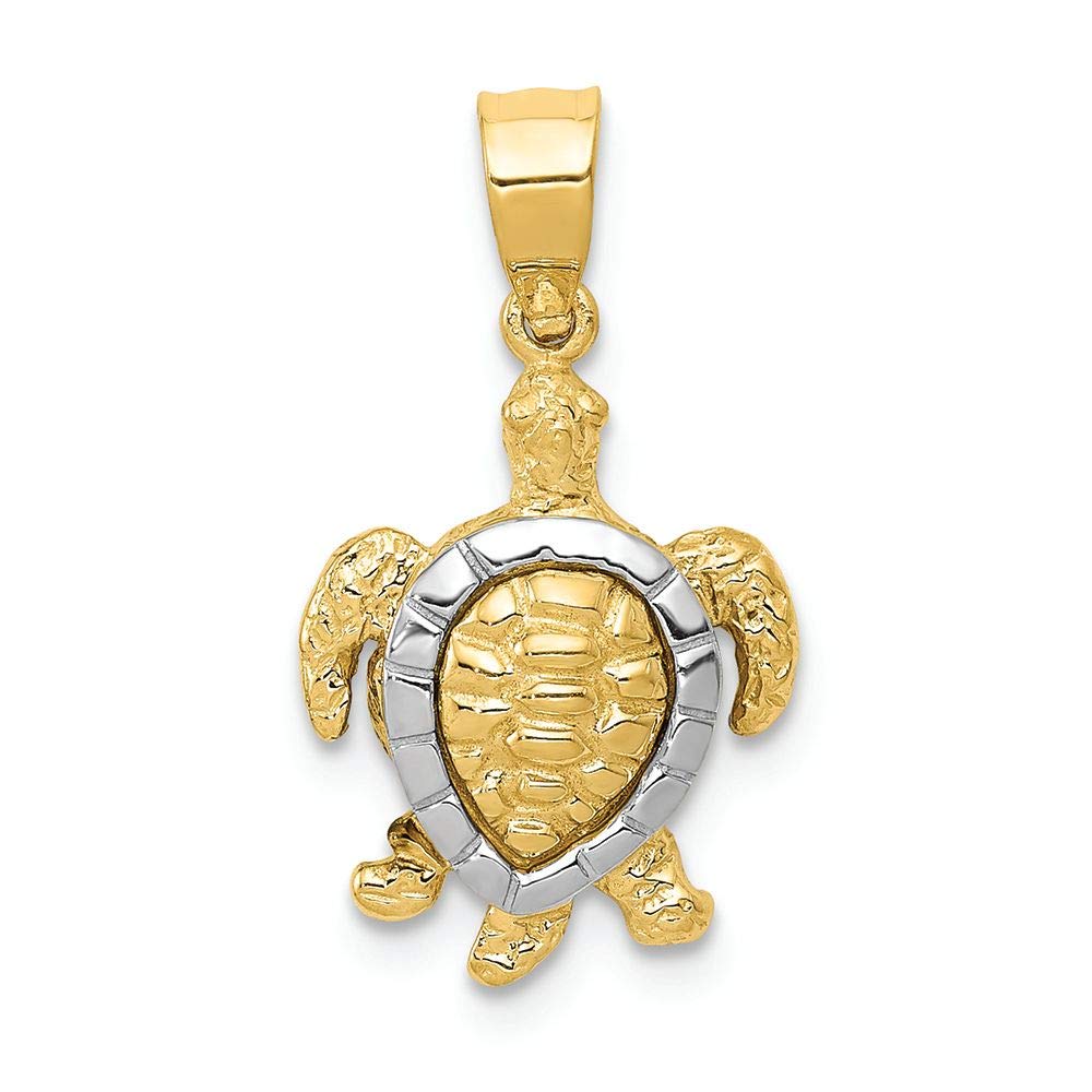 14K Yellow & White Gold Turtle Charm Pendant - Elegant Jewelry Gift for Women, Perfect for Necklaces & Bracelets - Ideal for Birthdays, Anniversaries & Everyday Wear
