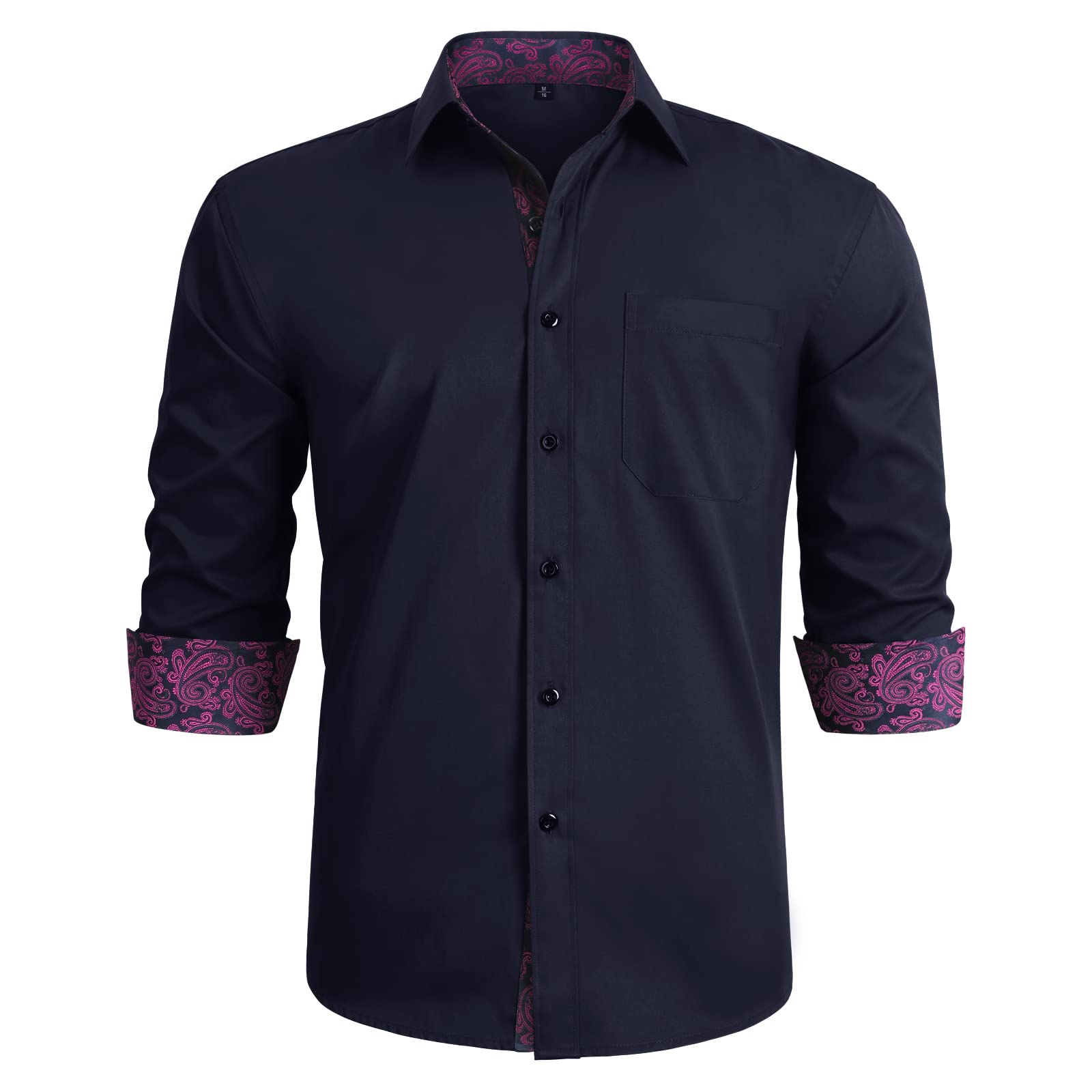 HISDERN Men's Contrast Casual Dress Shirt - Long Sleeve Button Down Formal Shirt with Printed Design, Regular Fit for Office, Business & Special Occasions