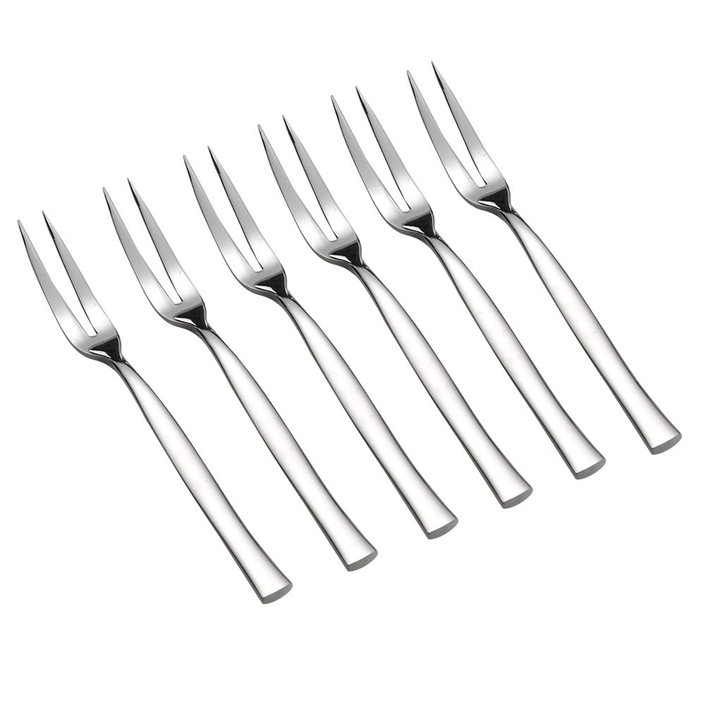 Idotry 8-Piece Stainless Steel 2-Prong Appetizer Forks - Small Fruit Forks for Desserts, Cheese, Cocktails & Party Platters