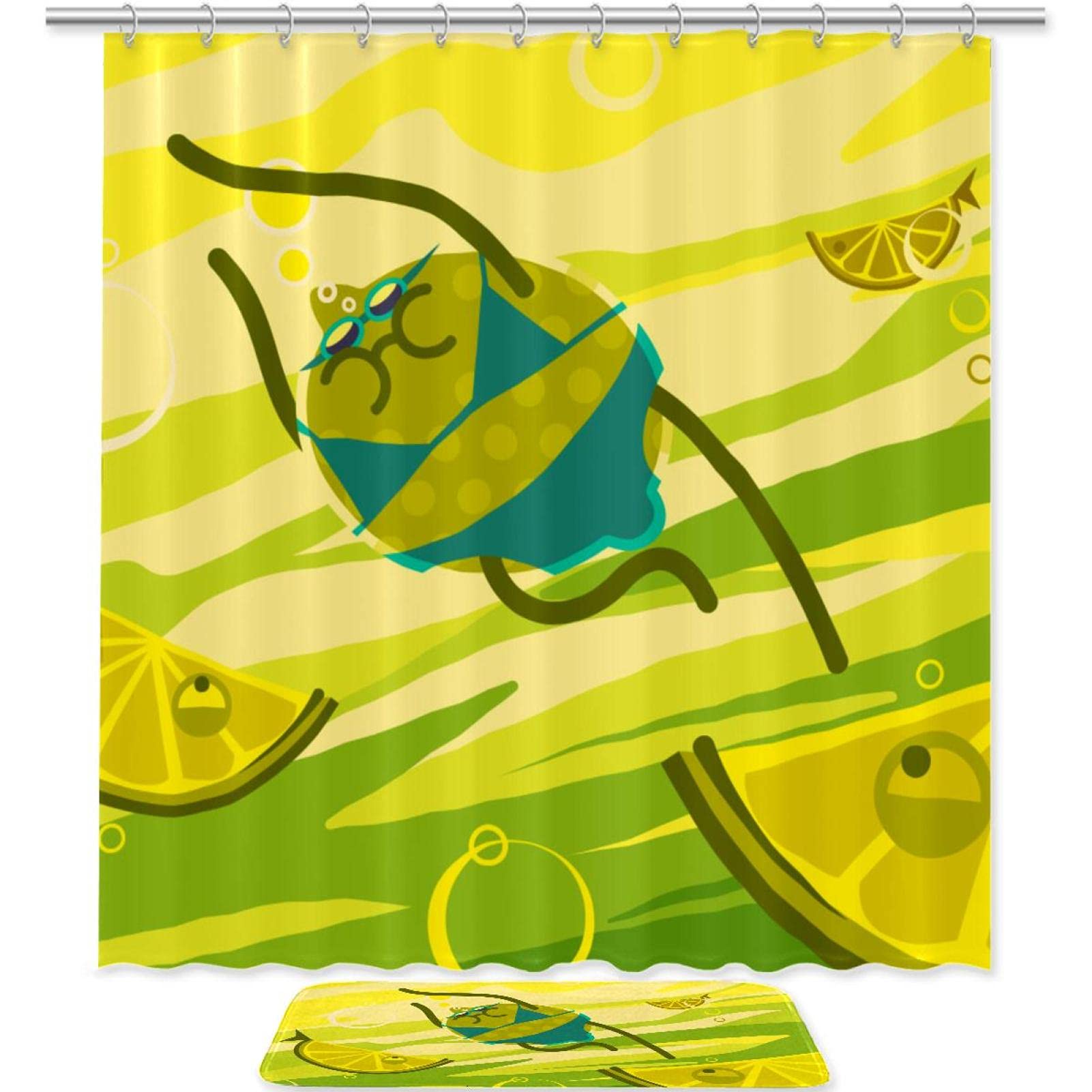 Stylish Lemon Print Waterproof Shower Curtain Set with 12 Rust-Proof Glide Hooks - Modern Bathroom Decor for Home, Apartment & Dorm Use