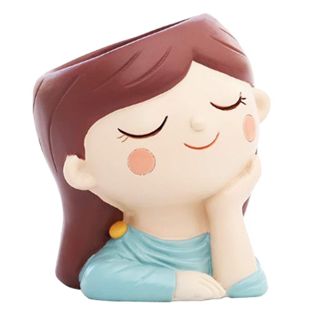 Baoblaze Resin Cute Girls Plant Window Box & Pot - Small Succulent Planter Pots, Tiny Plant Containers for Home & Balcony Decor - Perfect for Succulents, Herbs & Flowers Indoor/Outdoor Use