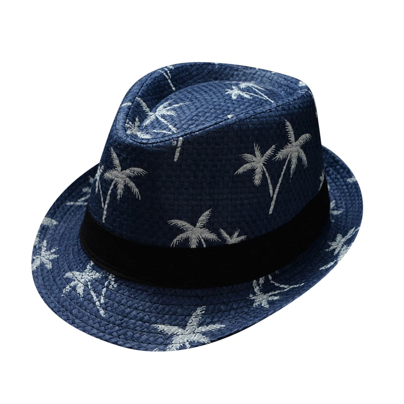 Parent Child Adult Beach Wind Travel Tree Printing Paper Straw Jazz Hat - UV Protection Sun Hat for Seaside, Sports & Outdoor Activities