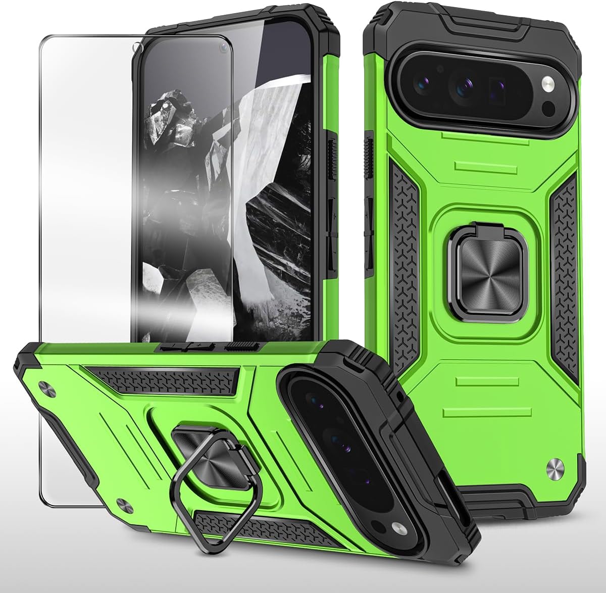 Google Pixel 9 Pro XL 360° Rotating Ring Holder Case - Shockproof Protective Phone Cover with Kickstand for Hands-Free Viewing, Perfect for Travel, Work & Daily Use