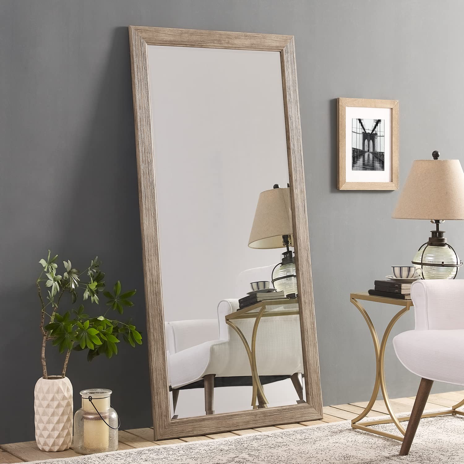 Naomi Home Farmhouse Mirror - Natural/Rustic Wood Wall Mirror for Living Room, Bedroom & Entryway - Rustic Home Decor & Farmhouse Style Accent Mirror