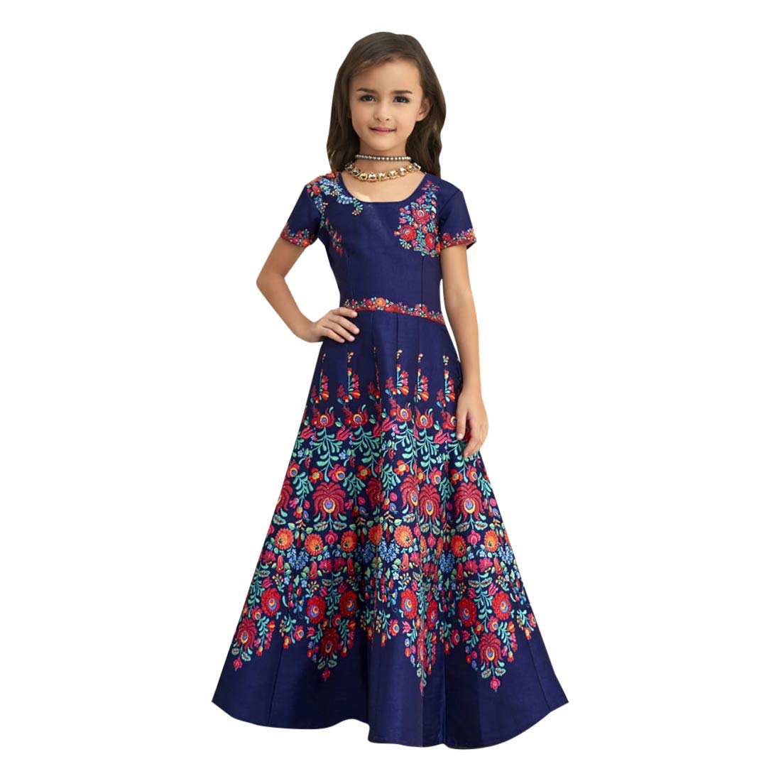 Ready-to-Wear Designer 2-in-1 Digital Print Work Gown & Lehenga for Baby Girls - Satin Silk with Hand Embroidery - Indian Party Wear Outfit 8644 - Perfect for Weddings, Festivals & Special Occasions