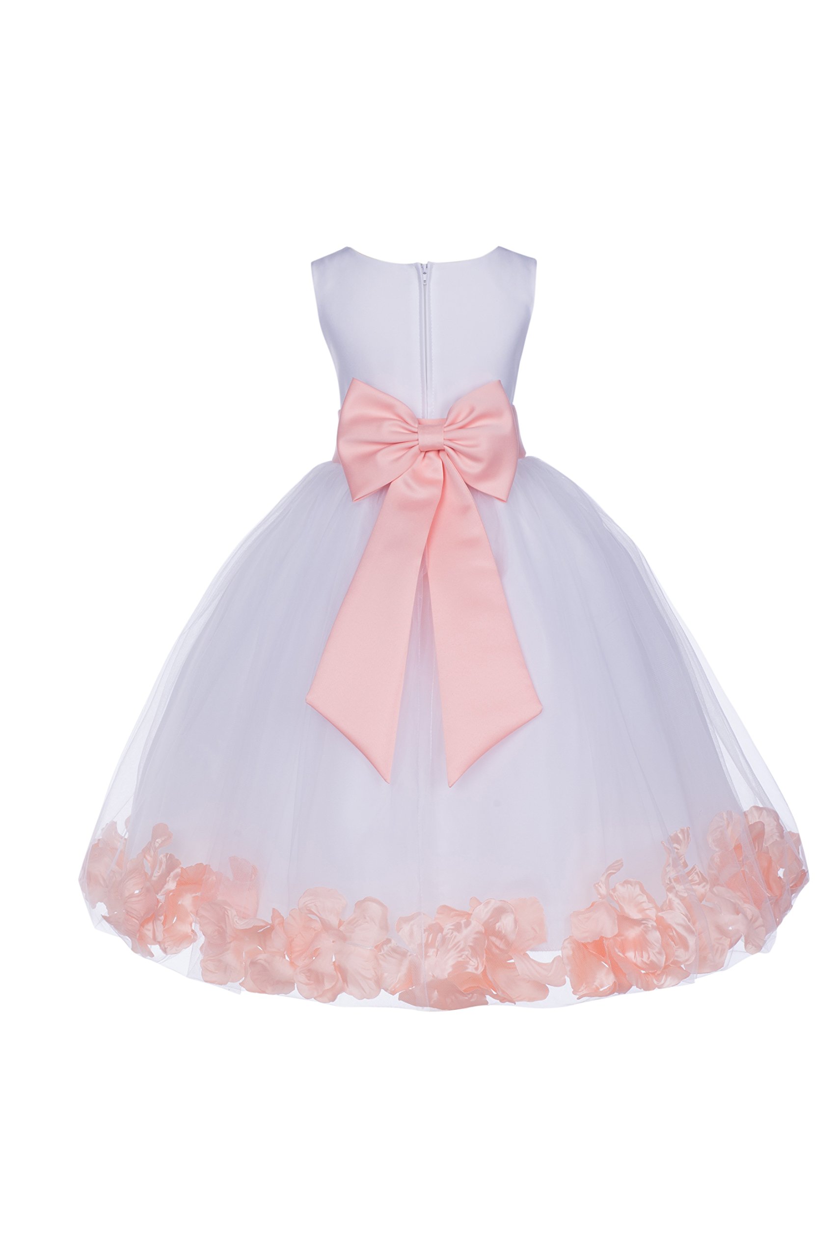 White Tulle Rose Petals Flower Girl Dress - Elegant Christening Gown for Weddings & Baptisms (Style 302T, Size 14) - Perfect for Flower Girls, First Communion & Special Occasions