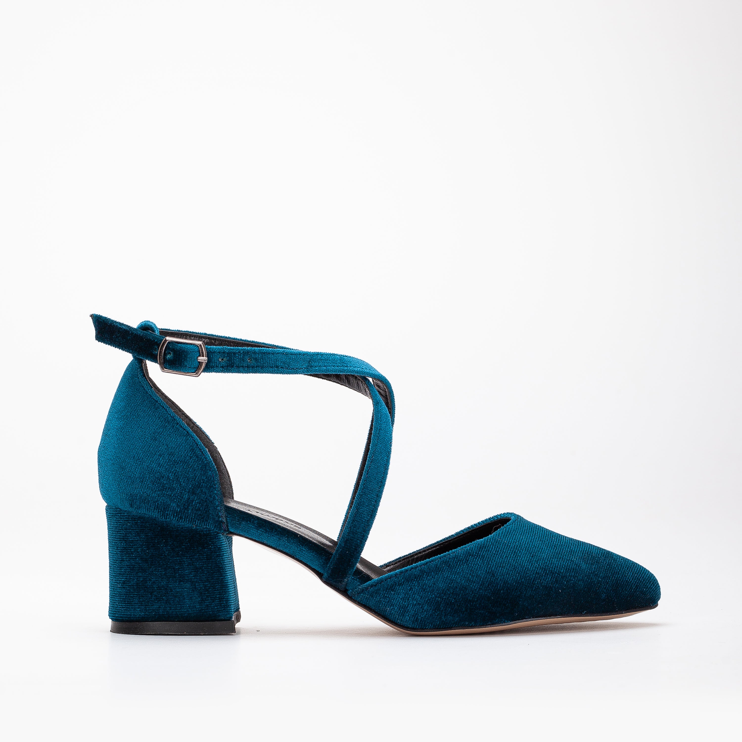 Teal Blue Velvet Block Heels for Women - Comfortable Chunky Heel Shoes for Wedding, Party & Office Wear - Stylish Dolly Pumps with Non-Slip Sole