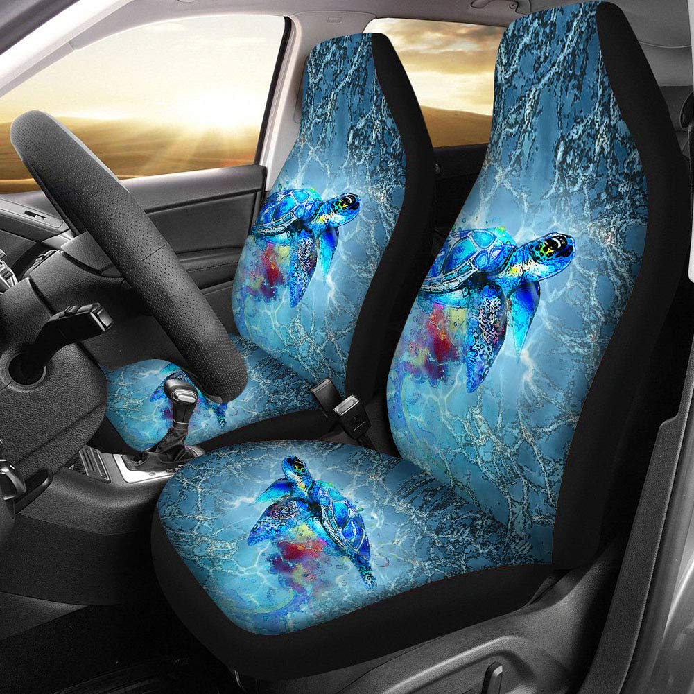 ZERODATE Car Seat Cover - 2-Piece Ocean Sea Turtle Design, Breathable Cool Fabric for Trucks, SUVs, Vans & Sedans | Summer Vehicle Accessories Gift for Comfort & Style