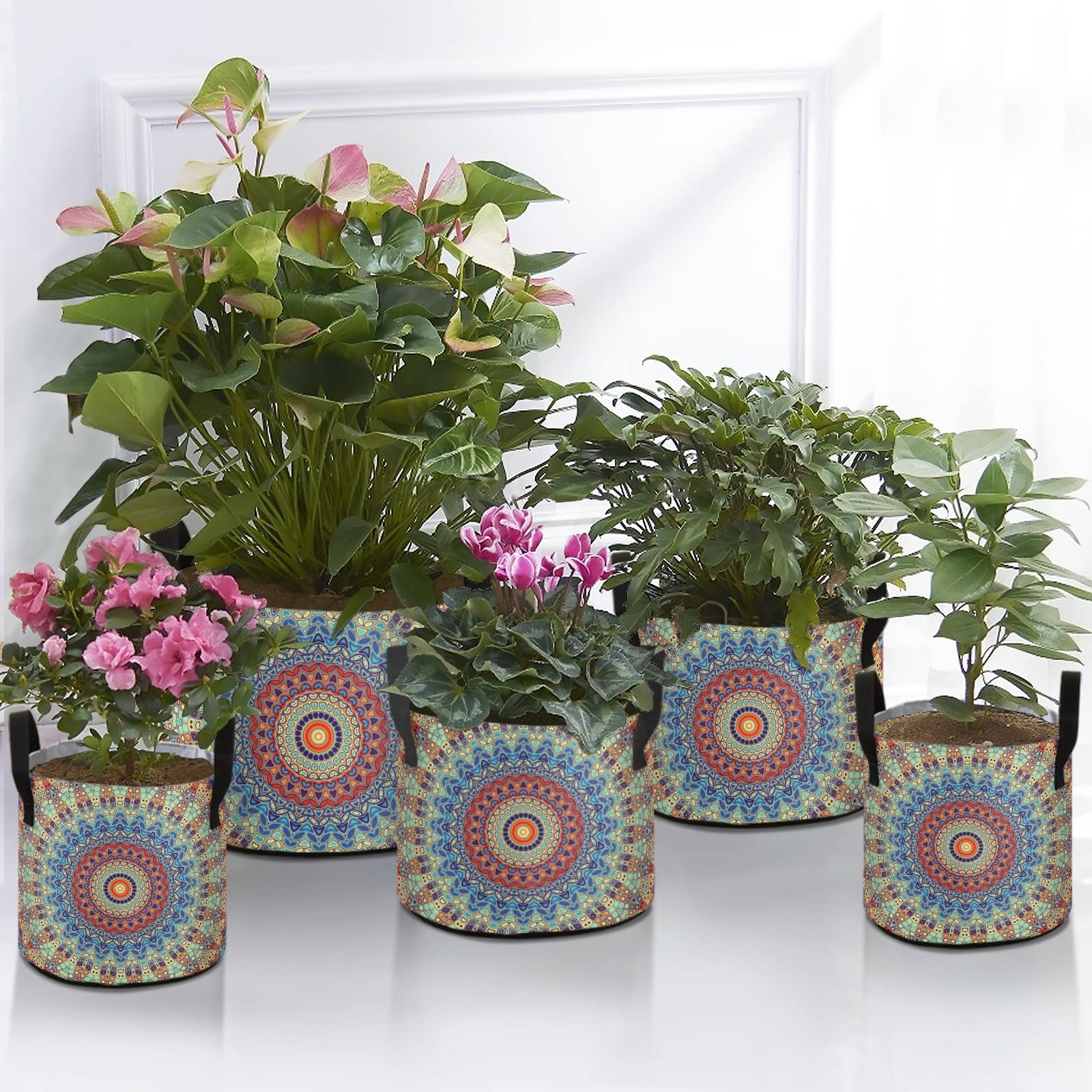 Aichsoka 7 Gallon Heavy Duty Grow Bags - Thickened Felt Cloth Plant Pots for Vegetables, Potatoes, Tomatoes | Boho Mandala Design | Perfect for Indoor/Outdoor Gardening, Balcony & Patio Planting