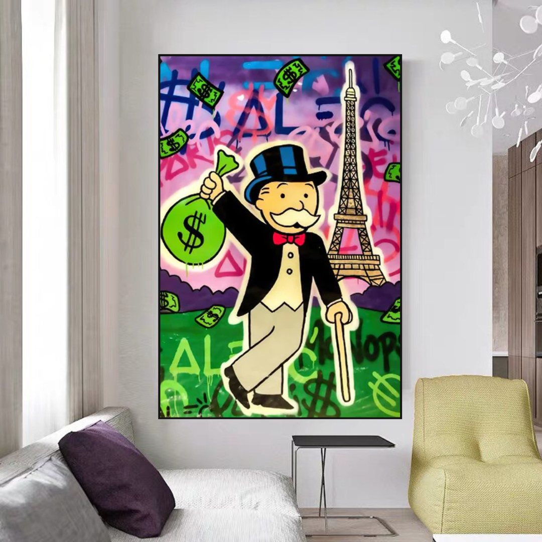 Alec Monopoly Eiffel Tower Canvas Art Print - Modern Pop Art Wall Decor for Living Room, Bedroom & Office