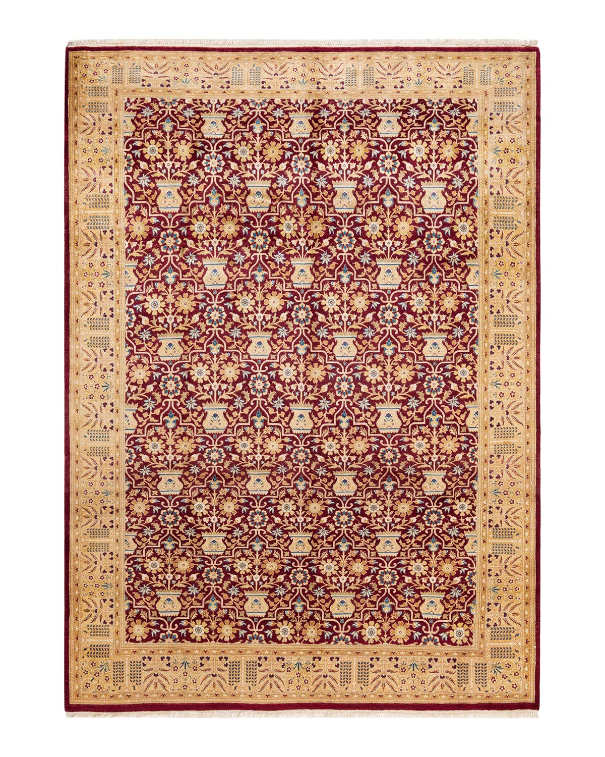 Handmade Traditional Oriental Mogul Red Wool Rug 6x9 ft - One of a Kind Hand Knotted Solo Rugs for Living Room, Bedroom & Home Decor