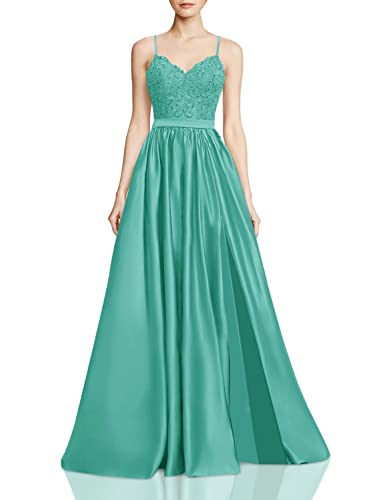 Elegant APXPF Women's Lace Prom Dress - Long Satin Formal Evening Gown with Thigh High Slit & Pockets | Perfect for Homecoming, Wedding Guest, Cocktail Party & Special Occasions