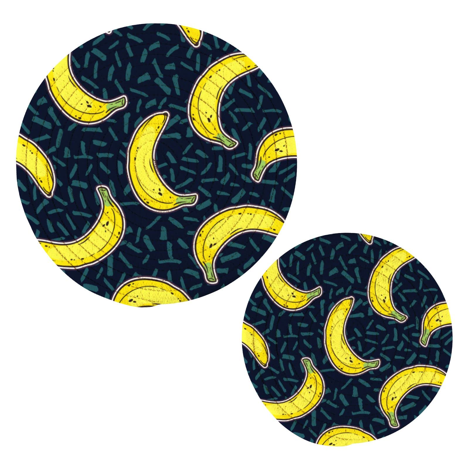 Heat Resistant Modern Fruit Banana Pot Holders & Trivets Set of 2 - Thread Weave Kitchen Potholders for Hot Pans, Bowls & Teapots - Perfect for Cooking, Baking & Kitchen Decor (Ideal for Thanksgiving & Holiday Dinner Settings)