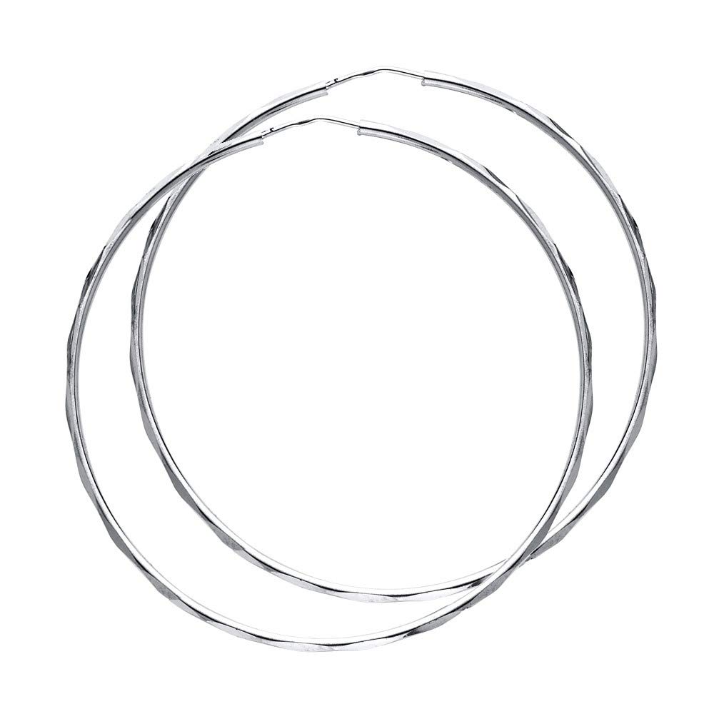 14K White Gold 1.5mm Faceted Round Tube Hoop 45mm Earrings for Women - Elegant Everyday Jewelry & Perfect Gift for Her - Ideal for Work, Date Night & Special Occasions