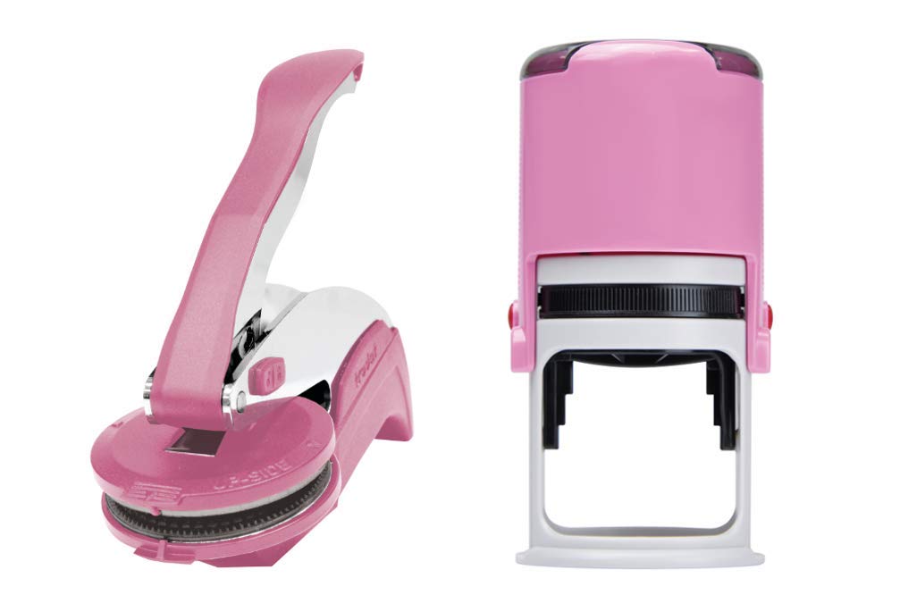 Michigan Notary Public Seal Embosser & Self-Inking Stamp Set - Round Notary Seal, Pink (2-Piece Bundle) | Perfect for Legal Documents, Contracts & Official Paperwork