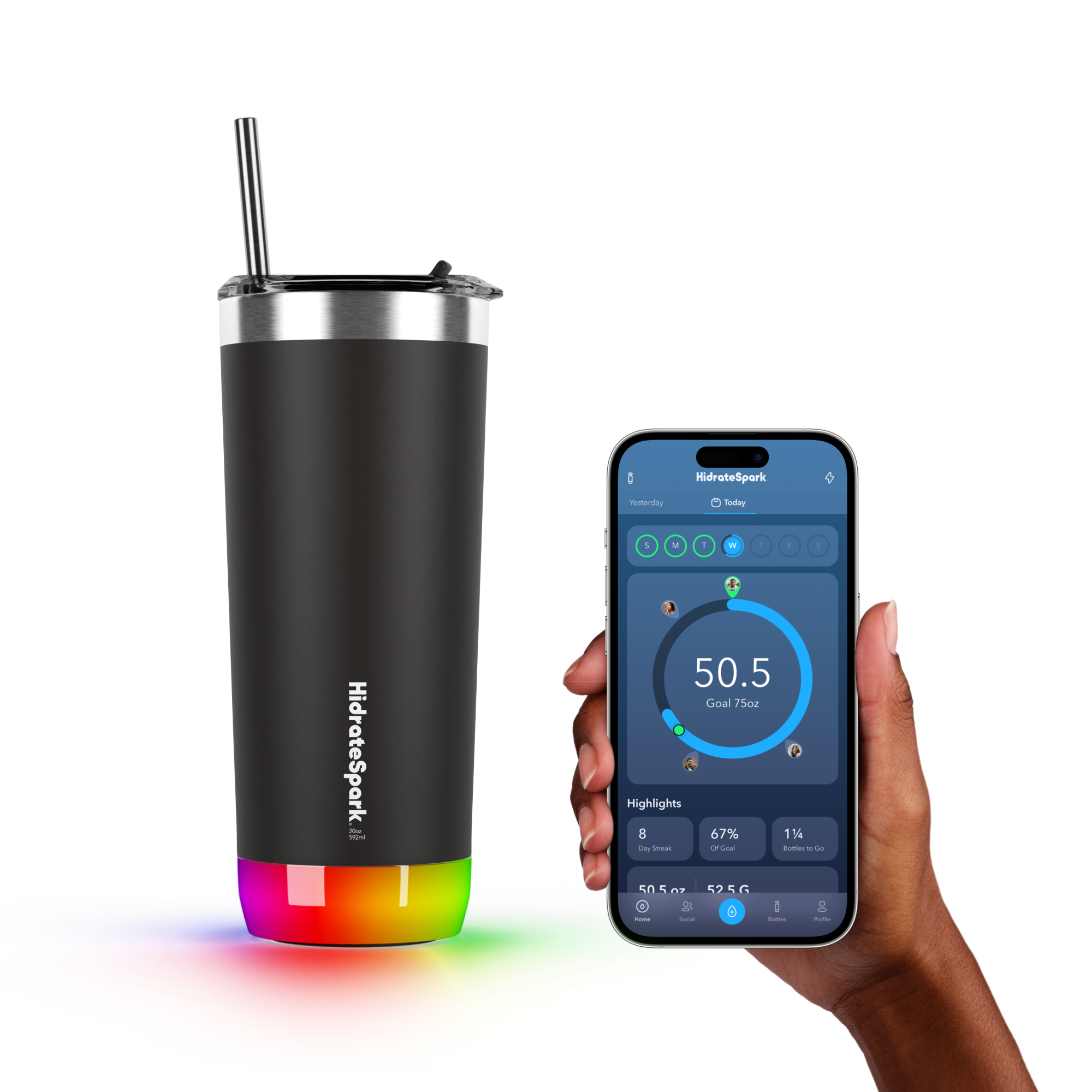 HidrateSpark PRO Smart Water Bottle with App Tracking - 20 oz Insulated Stainless Steel Bottle for Hydration Reminders at Home, Gym, or Office