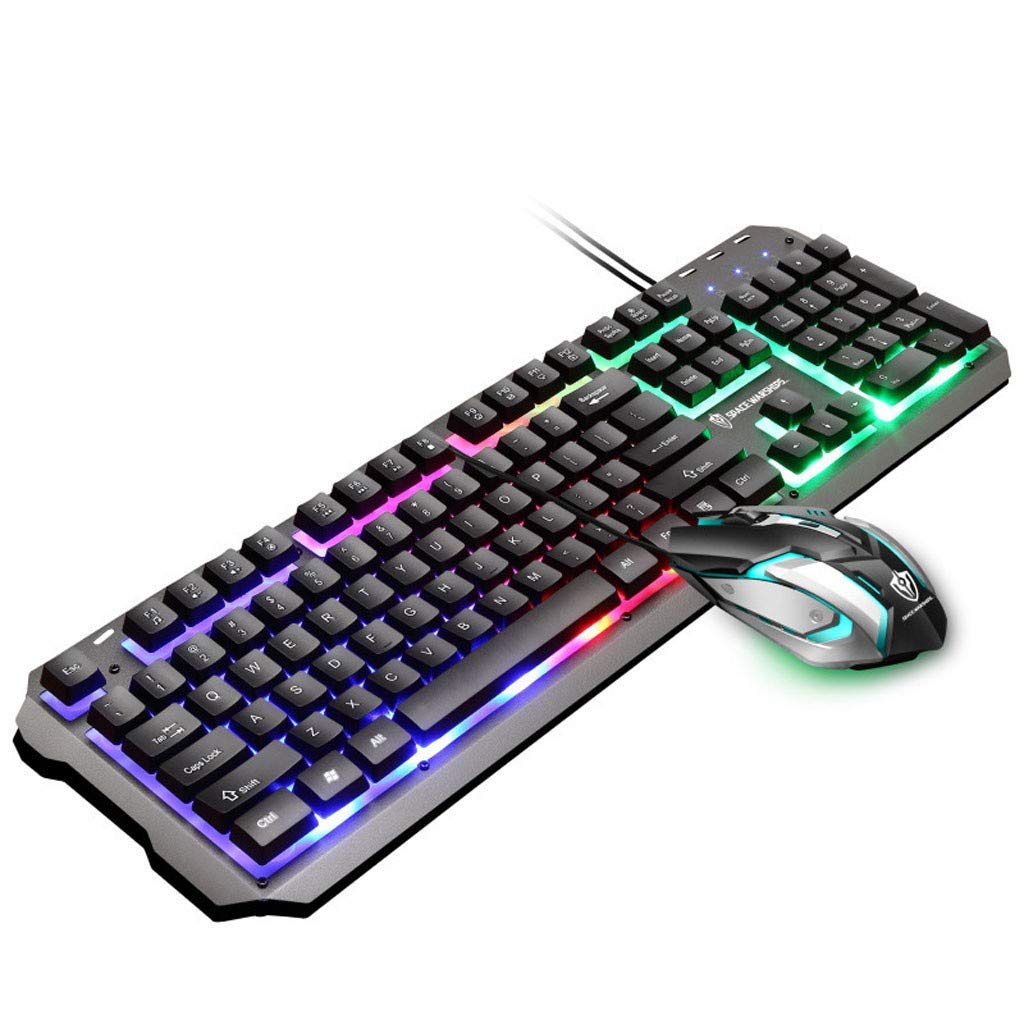 Rainbow Backlit Wired Gaming Keyboard and Mouse Combo - White/Black LED 104 Keys USB Ergonomic Keyboard with Wrist Rest for Windows PC Gamers - Perfect for Gaming, Office Work, and Computer Desktop Use