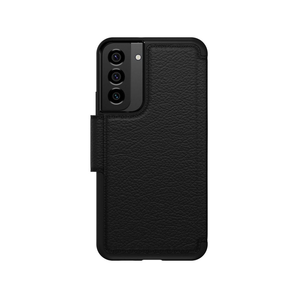 Otterbox Strada Series Premium Leather Wallet Case for Samsung Galaxy S22+ (Black/Pewter) - Slim Protective Cover with Card Slots & Kickstand for Everyday Use & Travel