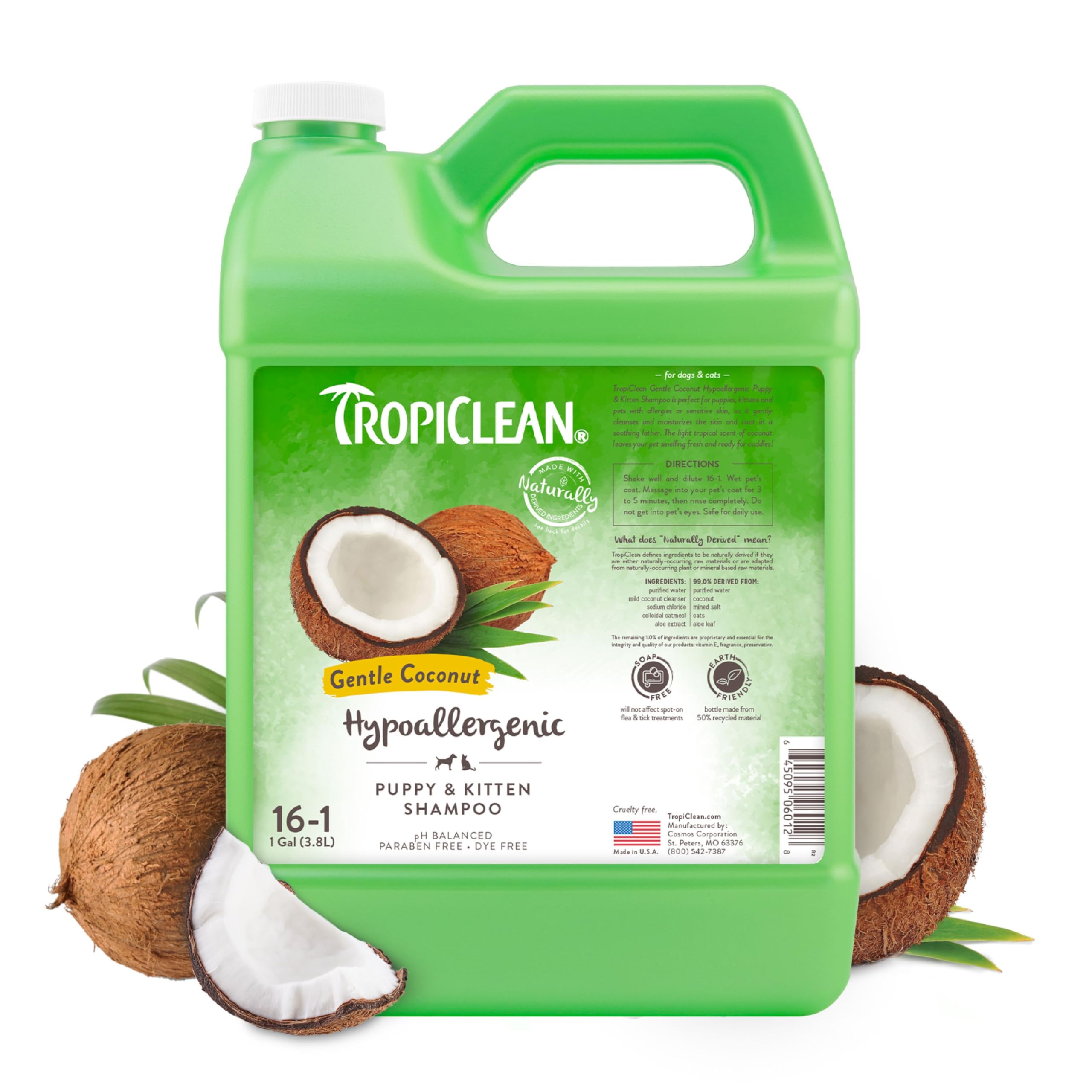TropiClean Gentle Puppy Shampoo for Allergies & Sensitive Skin - Professional Coconut Scented Dog Shampoo Made in USA (1 Gallon) - Perfect for Bathing, Grooming & Soothing Itchy Skin
