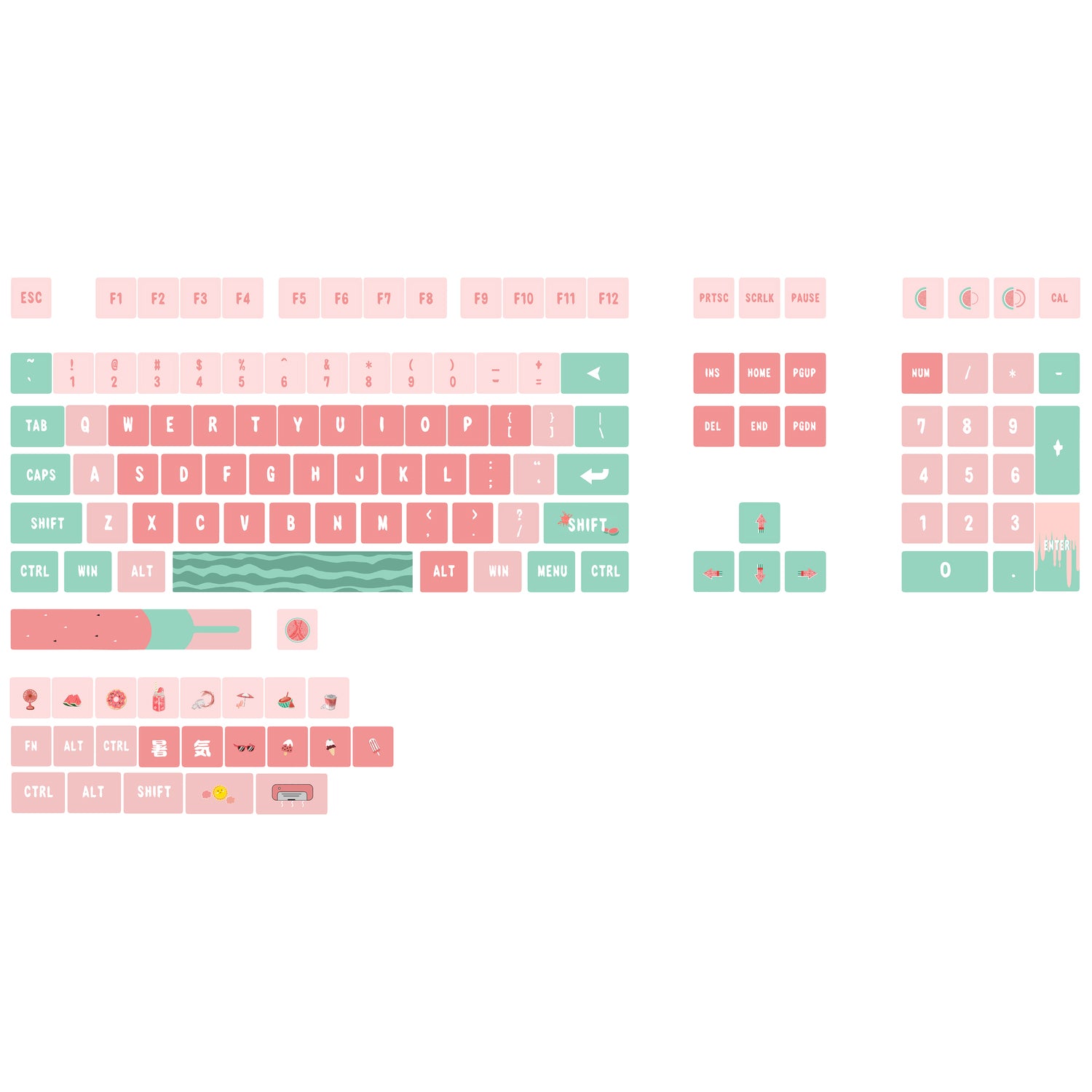 YUNZII Watermelon Keycap Set - Mechanical Keyboard Keycaps for Cherry MX Switches - Sweet & Juicy Watermelon Design - Perfect for Gaming, Typing, and Custom Keyboard Builds