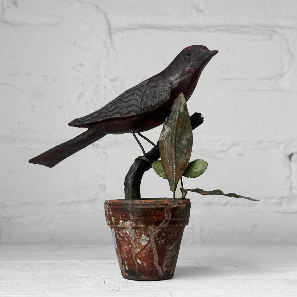 Handcrafted Black Forest Carved Perched Bird on Clay Pot - Unique Home Decor for Living Room, Garden & Outdoor Spaces - Perfect Gift for Bird Lovers (Model #PB1)