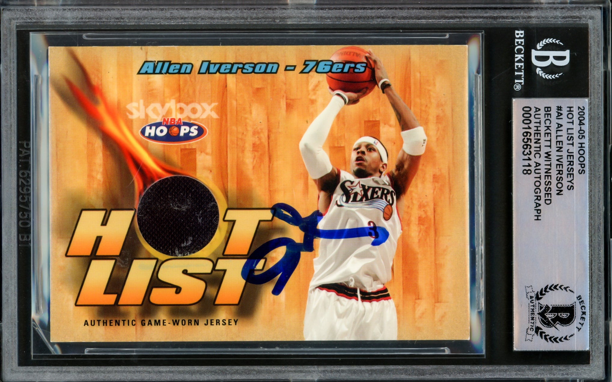 Allen Iverson Autographed 2004-05 Hoops Hot List Jerseys Card #A1 Philadelphia 76ers With Game-Used Jersey Patch - Beckett BAS Witnessed #16563118 - Perfect for NBA Memorabilia Collectors and Philadelphia 76ers Fans