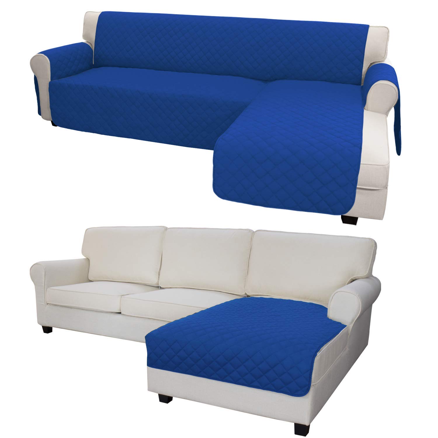 L-Shaped Reversible Sofa Cover & Protector Set - Stretchable, Non-Slip Furniture Slipcover for Sectional Couches (Living Room, Family Room, Home Theater Use)