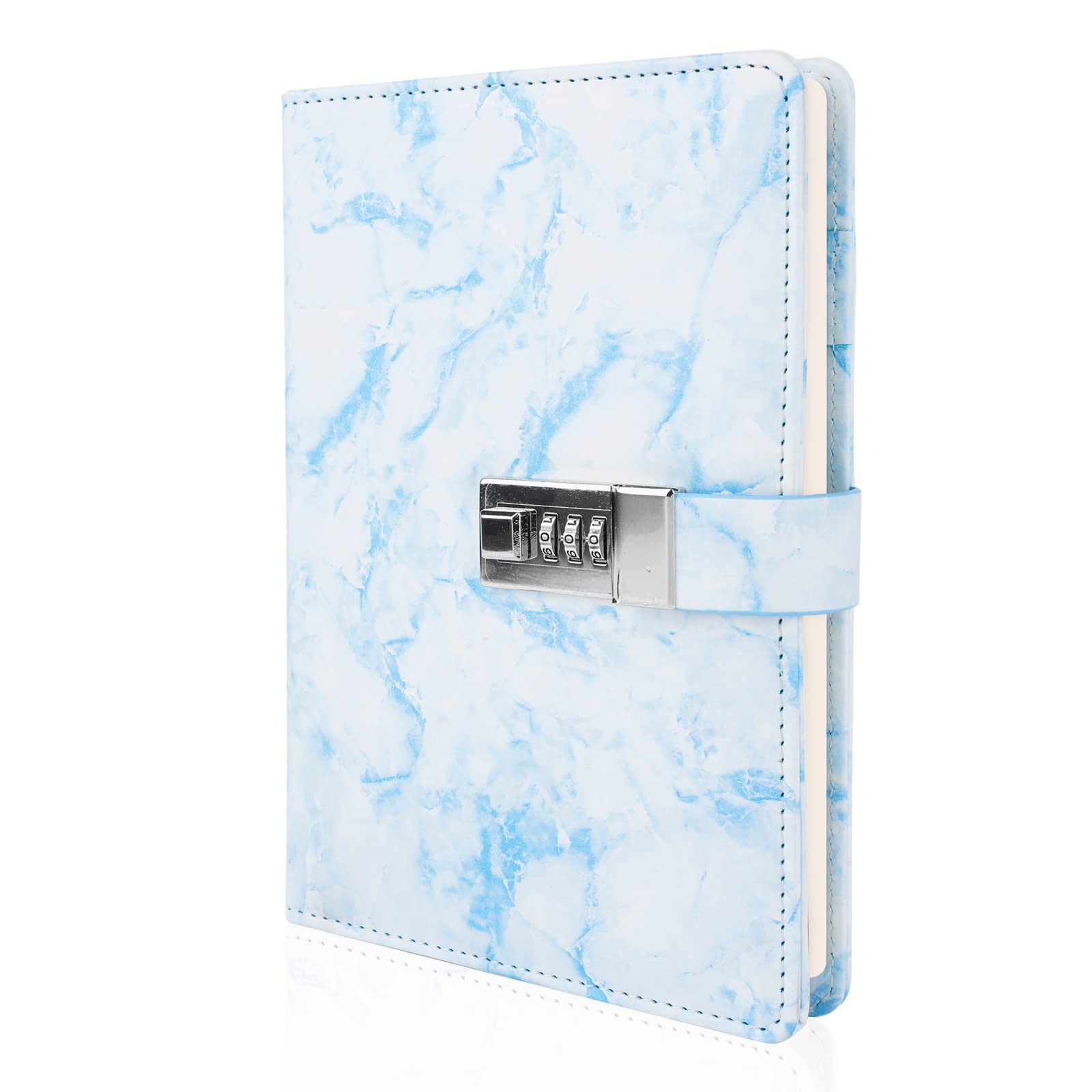 Refillable A5 Marble Diary with Combination Lock - 192 Pages Daily Journal for Girls, Women, Teens (Blue) | Perfect for School, Personal Writing & Gift Giving
