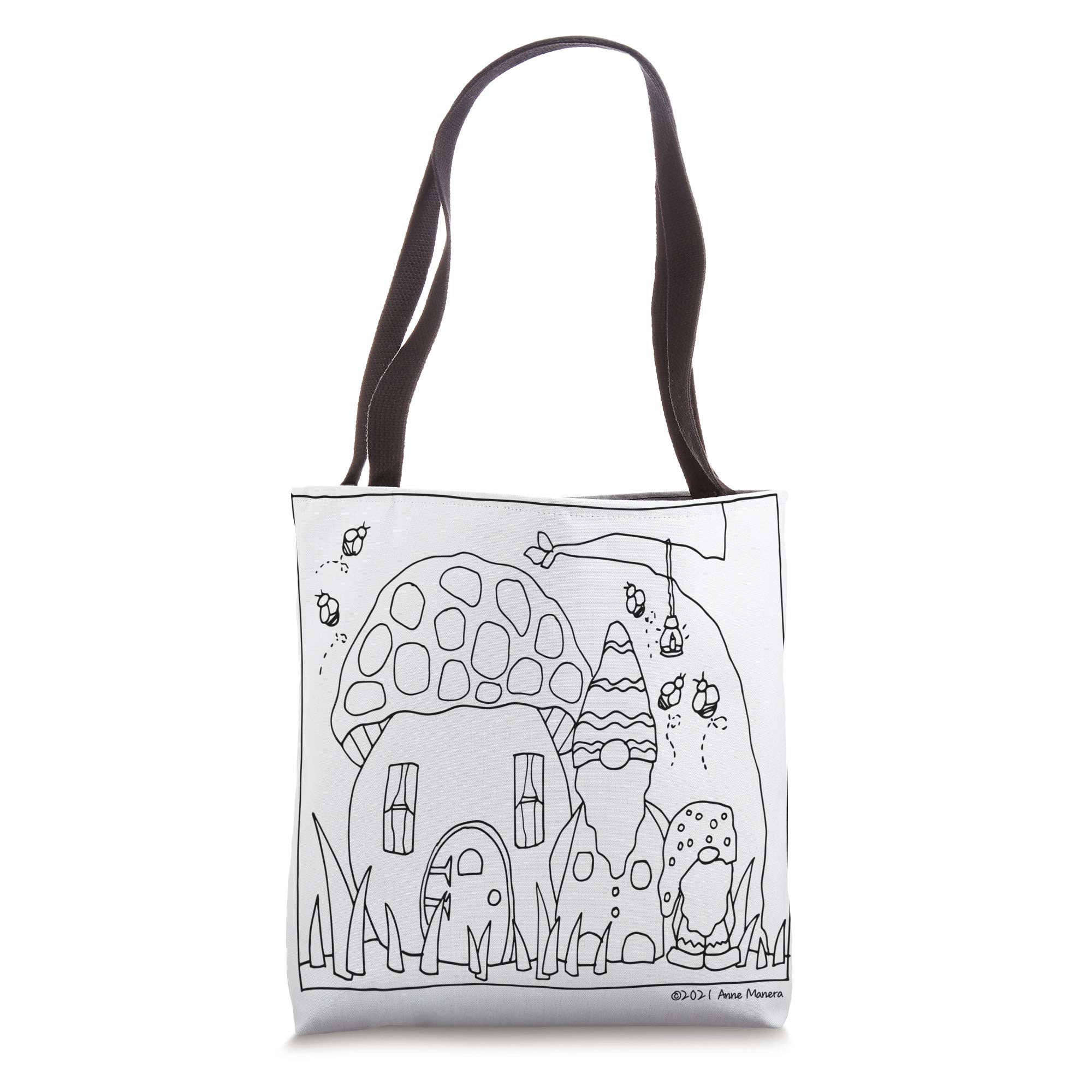 Gnomes & Bees Tote Bag - Cute Garden-Themed Reusable Shopping Bag for Women, Eco-Friendly Grocery Tote - Perfect for Farmers Market, Beach Trips & Picnics