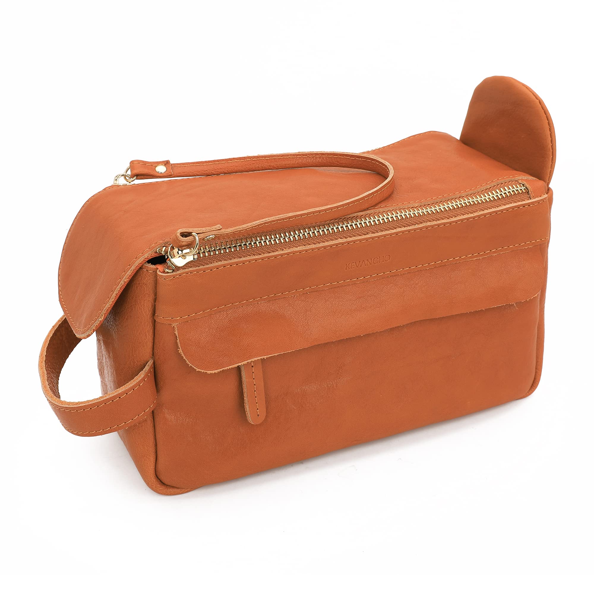 Premium Men's Leather Toiletry Bag - Water-Resistant Hanging Dopp Kit & Travel Organizer for Shaving, Cosmetics & Makeup Accessories (Brown) | Ideal for Business Trips, Camping & Gym Essentials