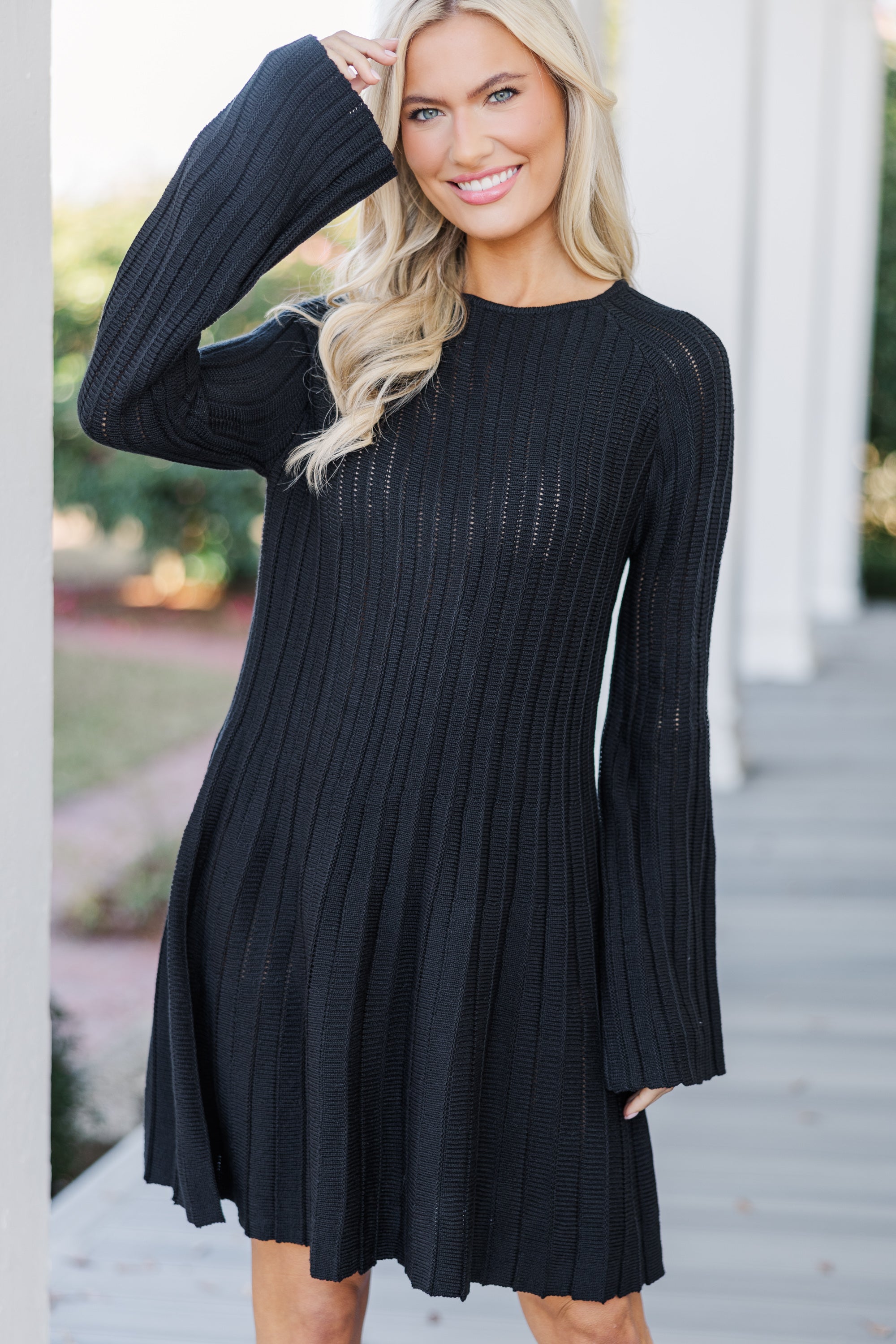 Stylish Black Sweater Dress for Women - Cozy Winter Knit Dress with Long Sleeves | Perfect for Office, Date Night & Casual Outings
