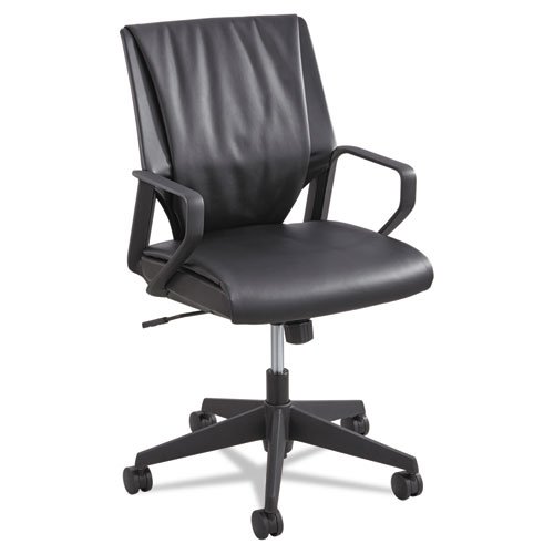 Safco Products 5076BL Priya Leather Mid Back Executive Office Chair in Black - Ergonomic Desk Chair for Home & Business Workspaces