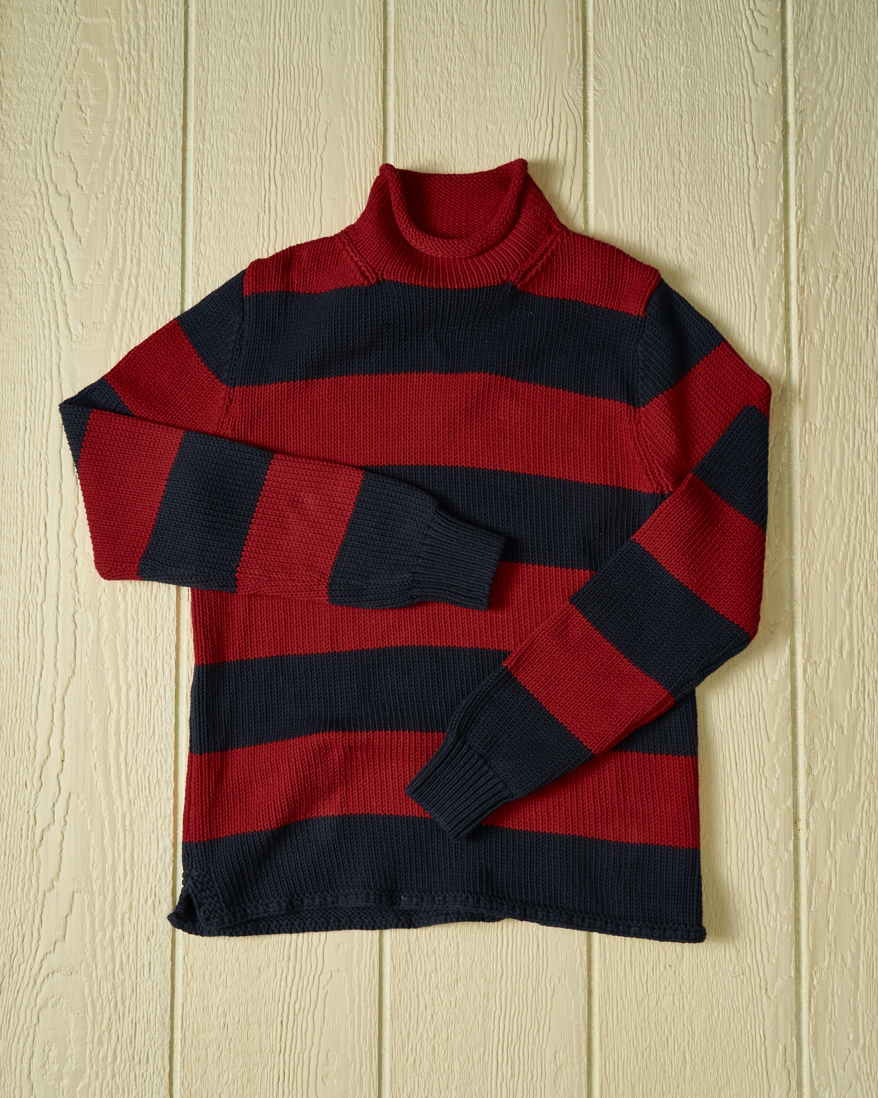 Premium Navy & Burgundy Striped Fisherman Sweater - Warm & Stylish Knit Pullover for Men - Perfect for Outdoor Adventures & Casual Wear