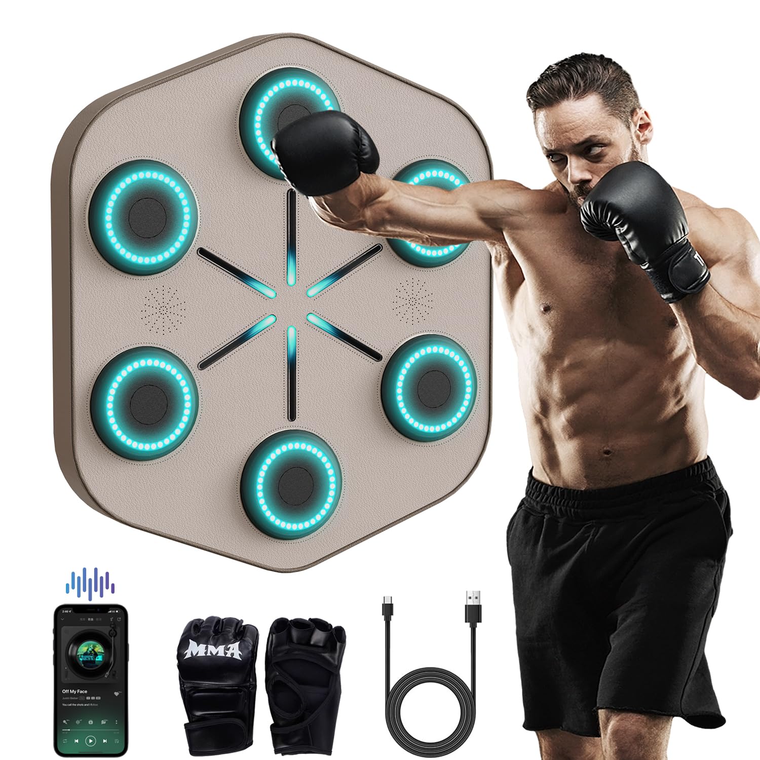 Smart Music Boxing Machine with App - Interactive Wall-Mounted Punching Bag with Rhythm-Syncing LED Lights | Home Gym Fitness Equipment for Cardio & Stress Relief | Perfect for Small Spaces & Apartment Workouts