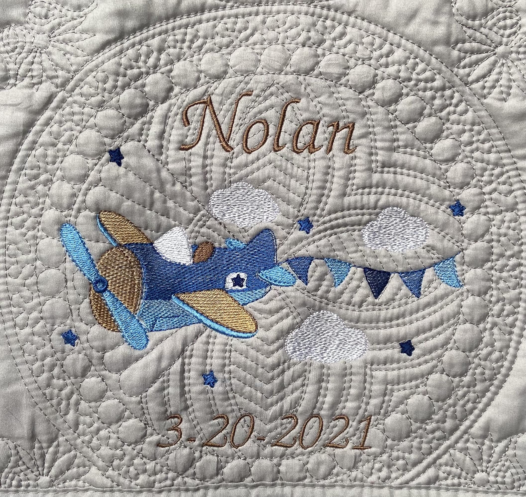 Personalized Baby Blanket with Monogram - Custom Embroidered Quilt for Boys & Girls | Airplane Design | Perfect Baby Shower Gift & Nursery Essential