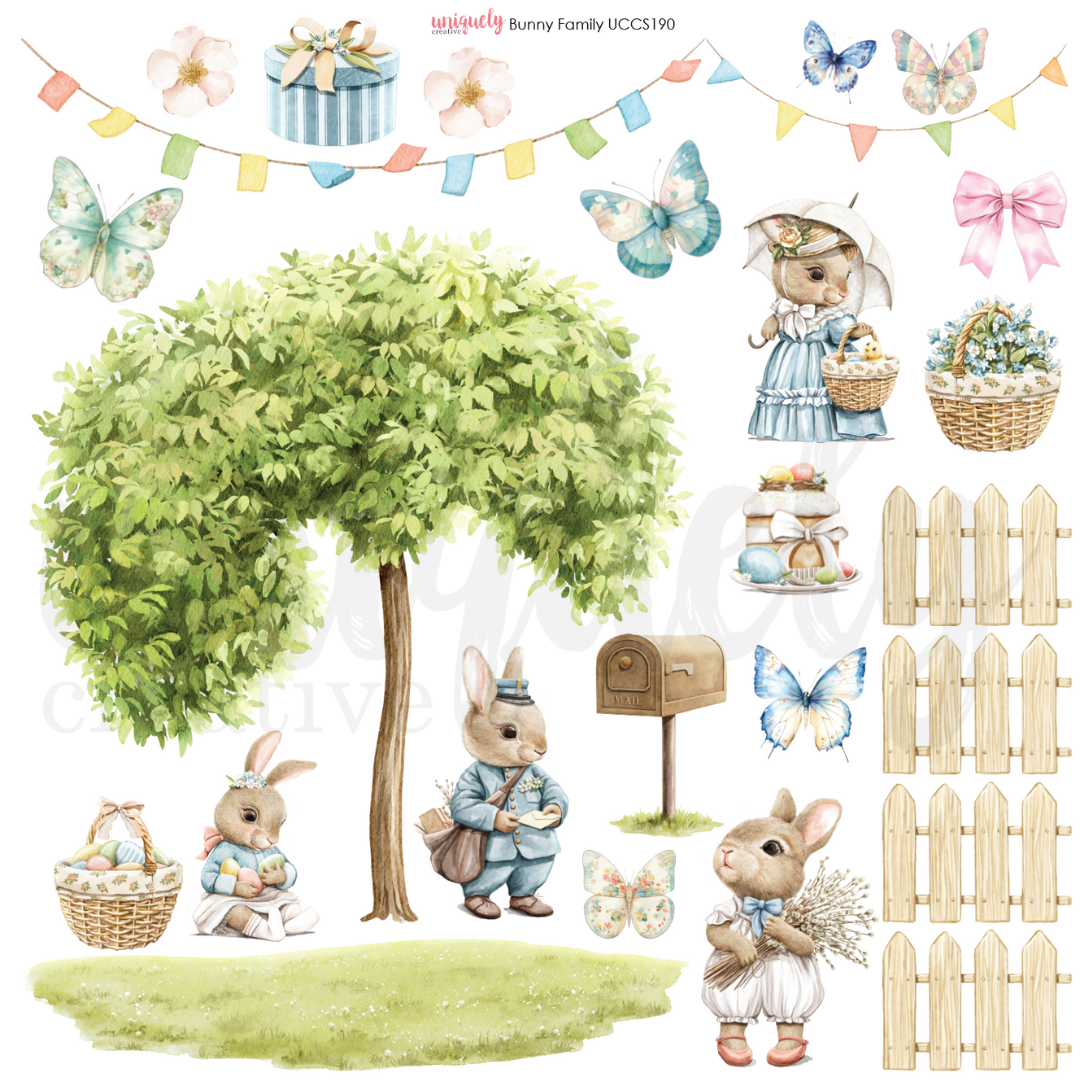 Bunny Family Cut Apart Sheet - DIY Scrapbooking & Card Making Supplies for Kids Crafts, Party Decorations, and School Projects