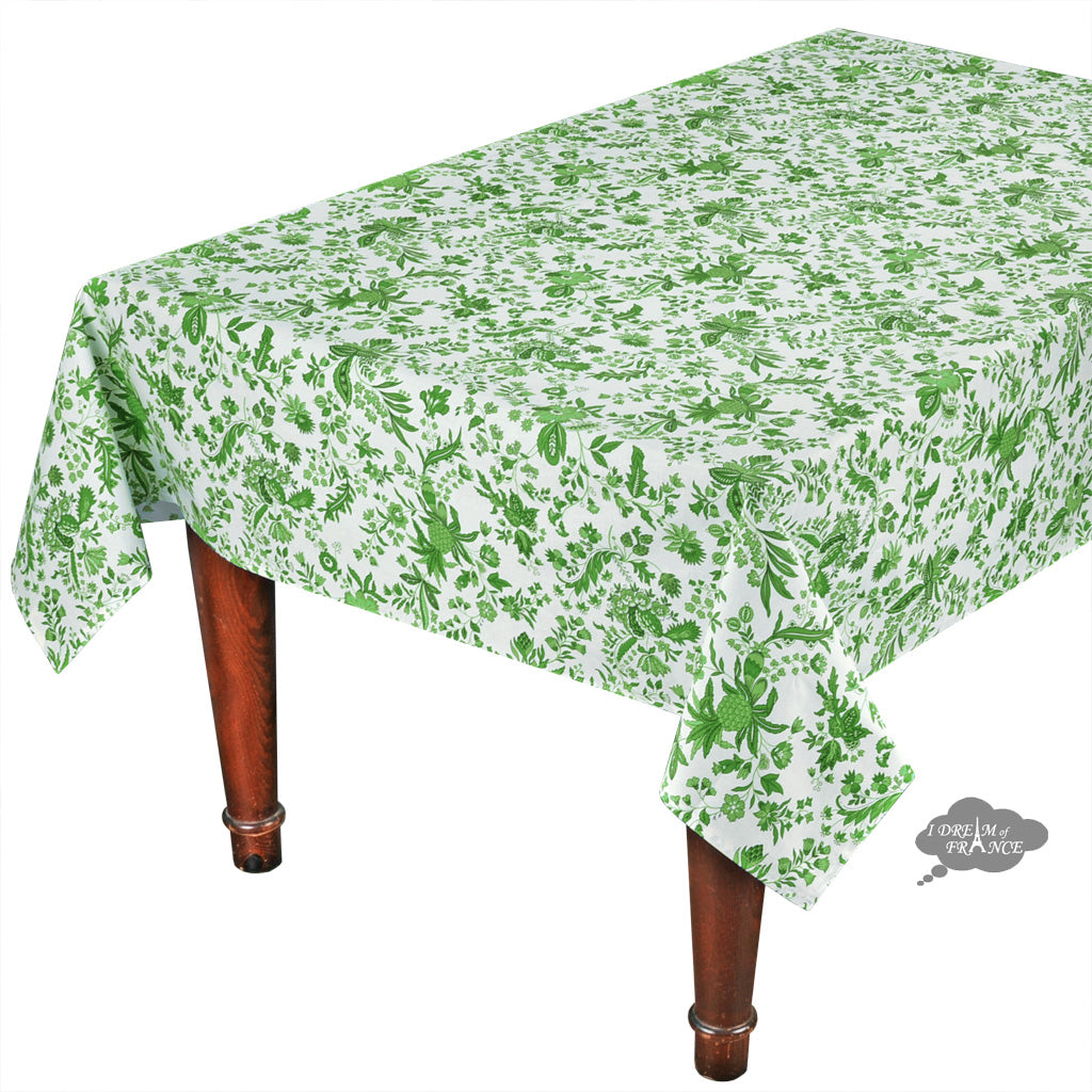 60x120 Inch Rectangular Versailles Green Acrylic Coated Cotton Provence Tablecloth by Le Cluny - Elegant Dining Table Cover for French Country Kitchen, Outdoor Picnic & Special Occasions