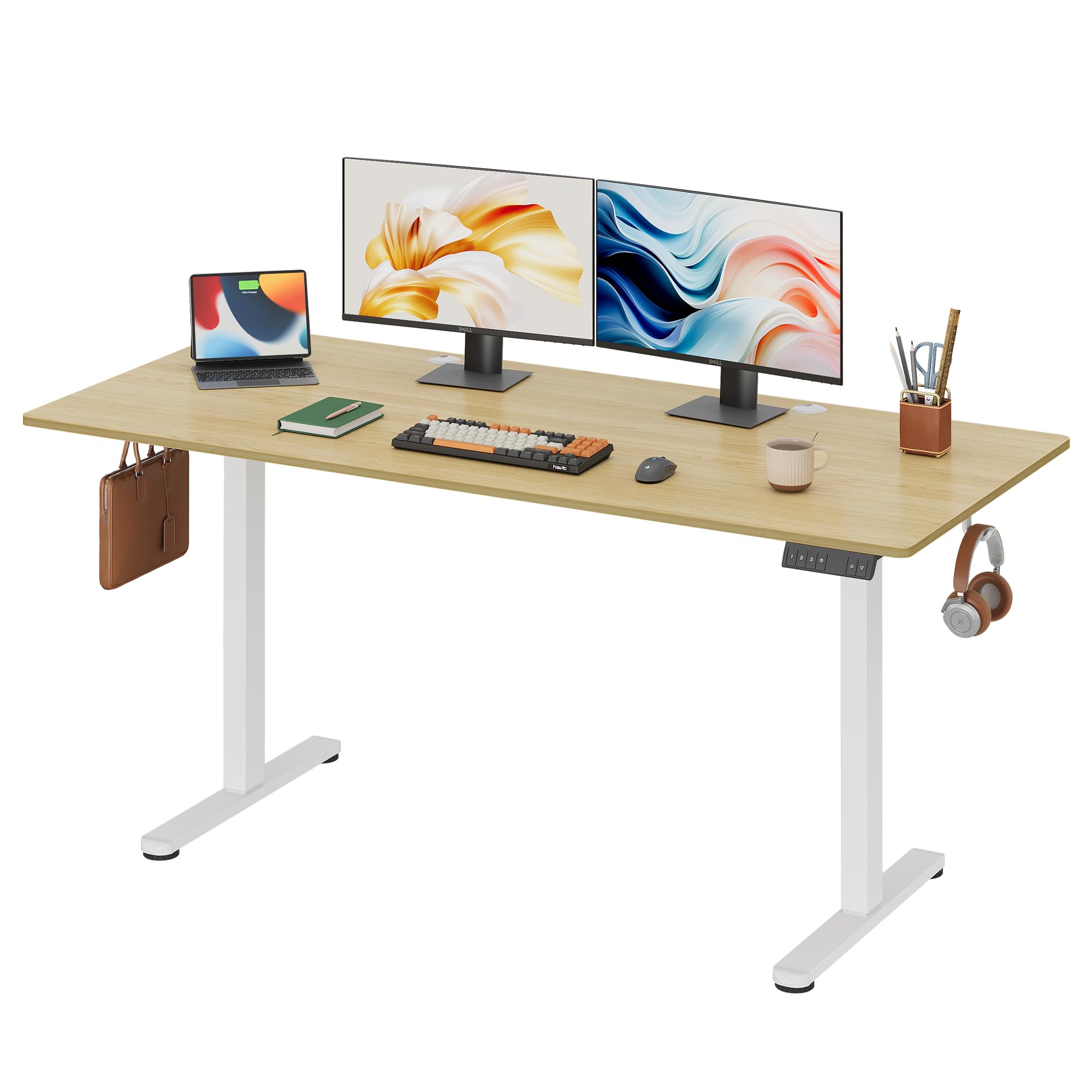 DEVAISE 63 x 28 Inch Electric Standing Desk with Adjustable Height - Maple Sit Stand Desk with Splice Board for Home Office, Gaming & Study | Ergonomic Computer Workstation for Productivity & Comfort