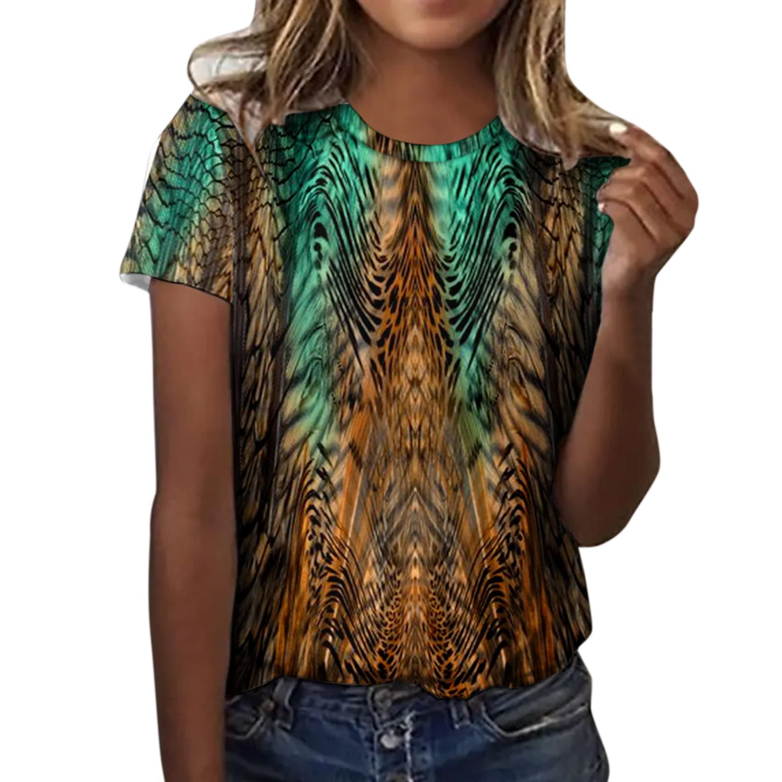 Women's Summer Tops - Loose Casual Pullover Short Sleeve Blouse with Hollow Print (Green, Size S) | Perfect for Beach Outings, Vacation Wear & Everyday Casual Style