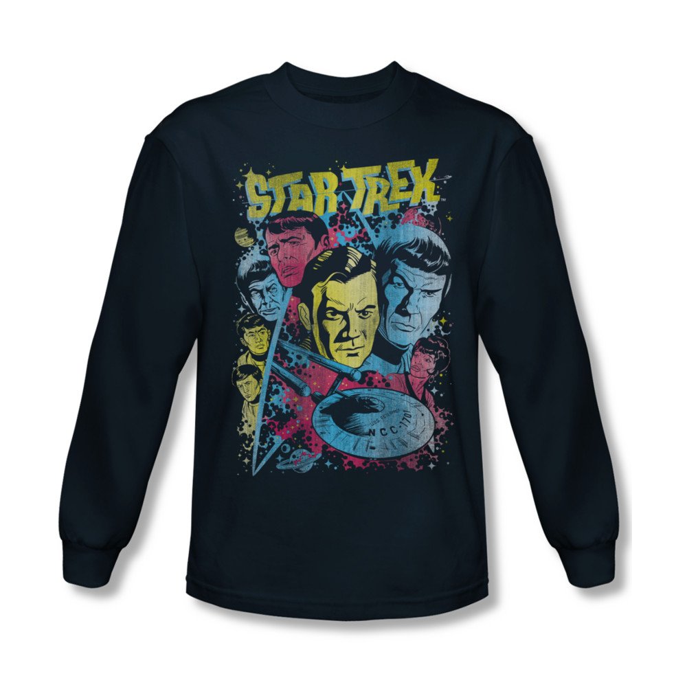 Star Trek Classic Crew Illustrated Long Sleeve T-Shirt for Men - XXLarge Size | Wicked Tees | Sci-Fi Fan Apparel for Cosplay, Gift Giving & Everyday Wear