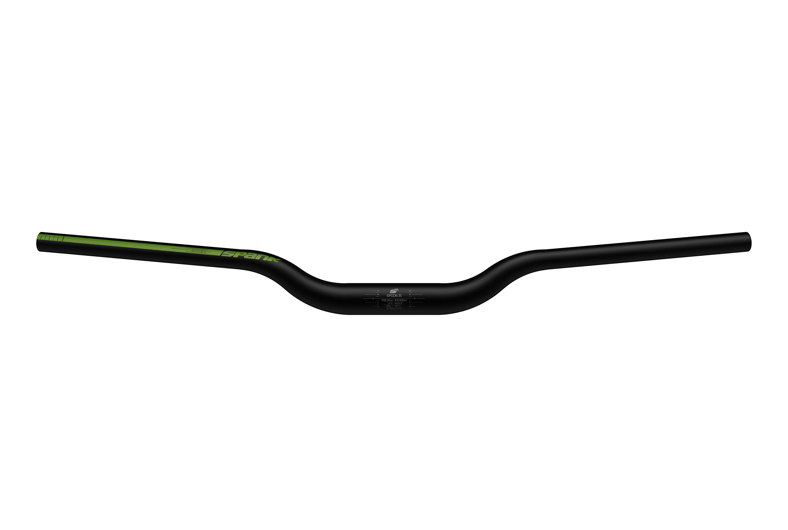 Spank SPOON 35 Handlebar - 35mm Rise, 40mm Rise, Black & Green MTB Handlebars for Mountain Biking & Trail Riding