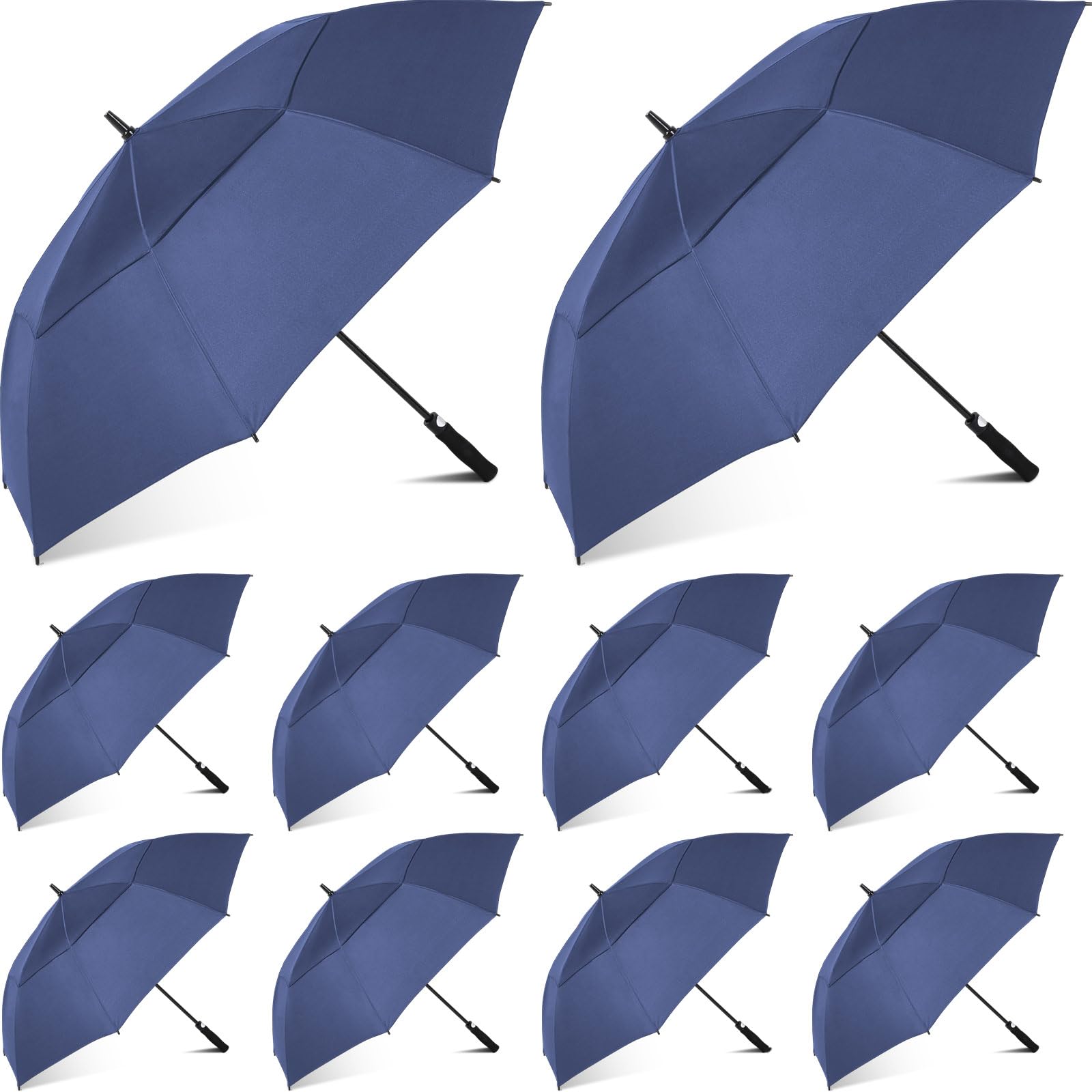 Jexine 10 Pack 62-Inch Large Automatic Open Golf Umbrella - Windproof Waterproof Double Canopy for Men, Women & Family - Perfect for Travel, Sports & Outdoor Events