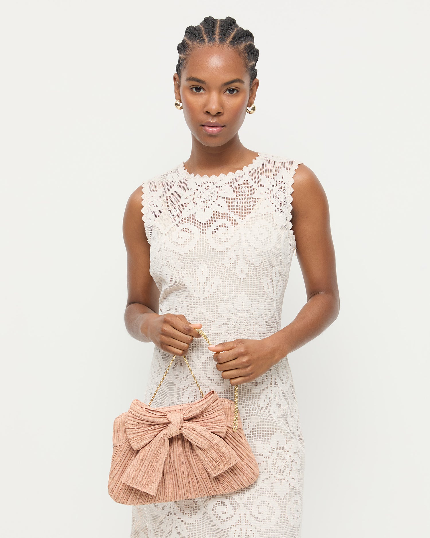 Rayne Blush Pleated Bow Clutch Bag for Women - Elegant Evening Clutch for Parties, Weddings & Special Occasions