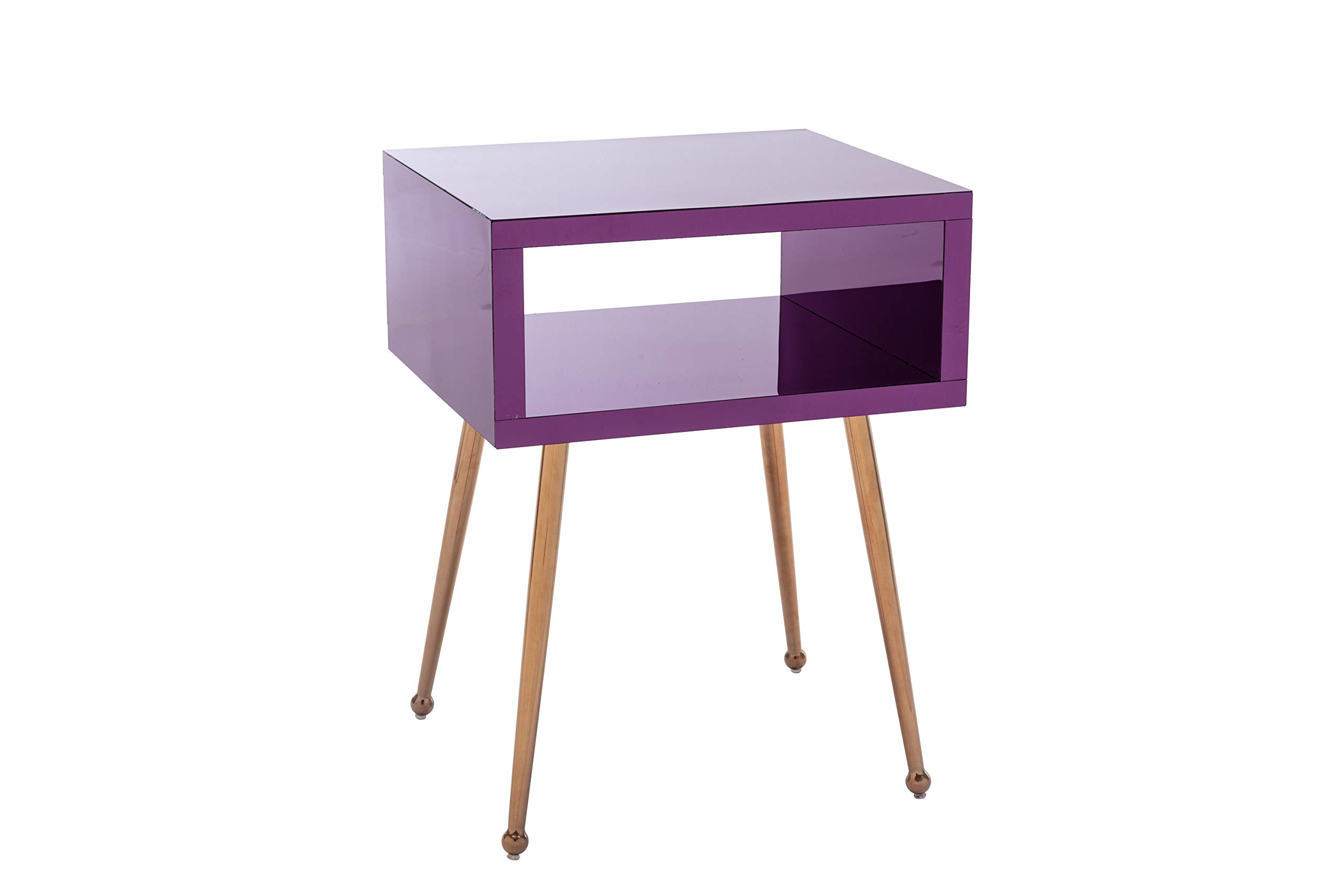 Spaco Acrylic Mirror End Table with Open Shelf - Modern Nightstand for Living Room, Bedroom & Sofa - Stylish Purple Side Table for Home Decor & Small Spaces