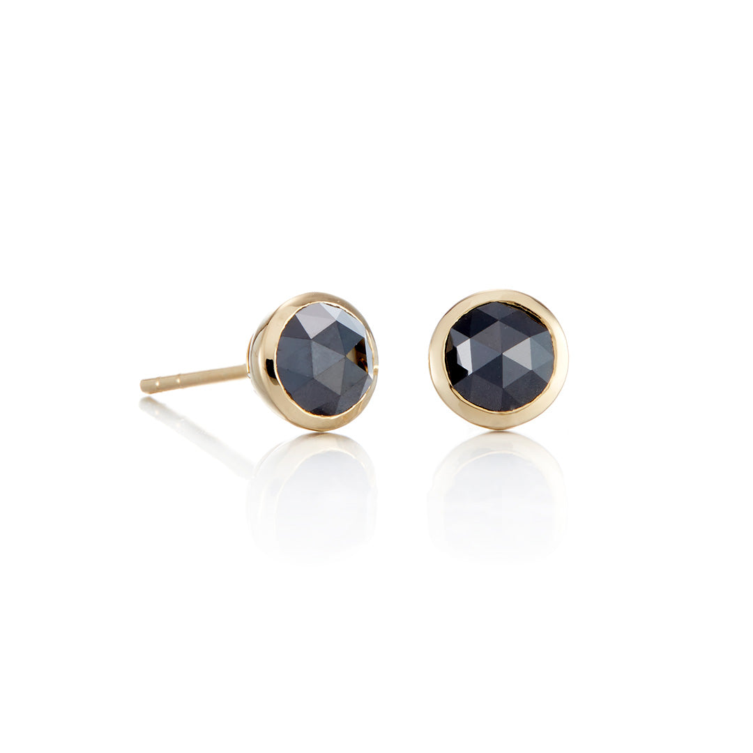 Black Diamond Rose Cut Stud Earrings for Women - Hypoallergenic 14K Gold Plated Cubic Zirconia Earrings - Perfect for Wedding, Anniversary & Everyday Elegant Jewelry