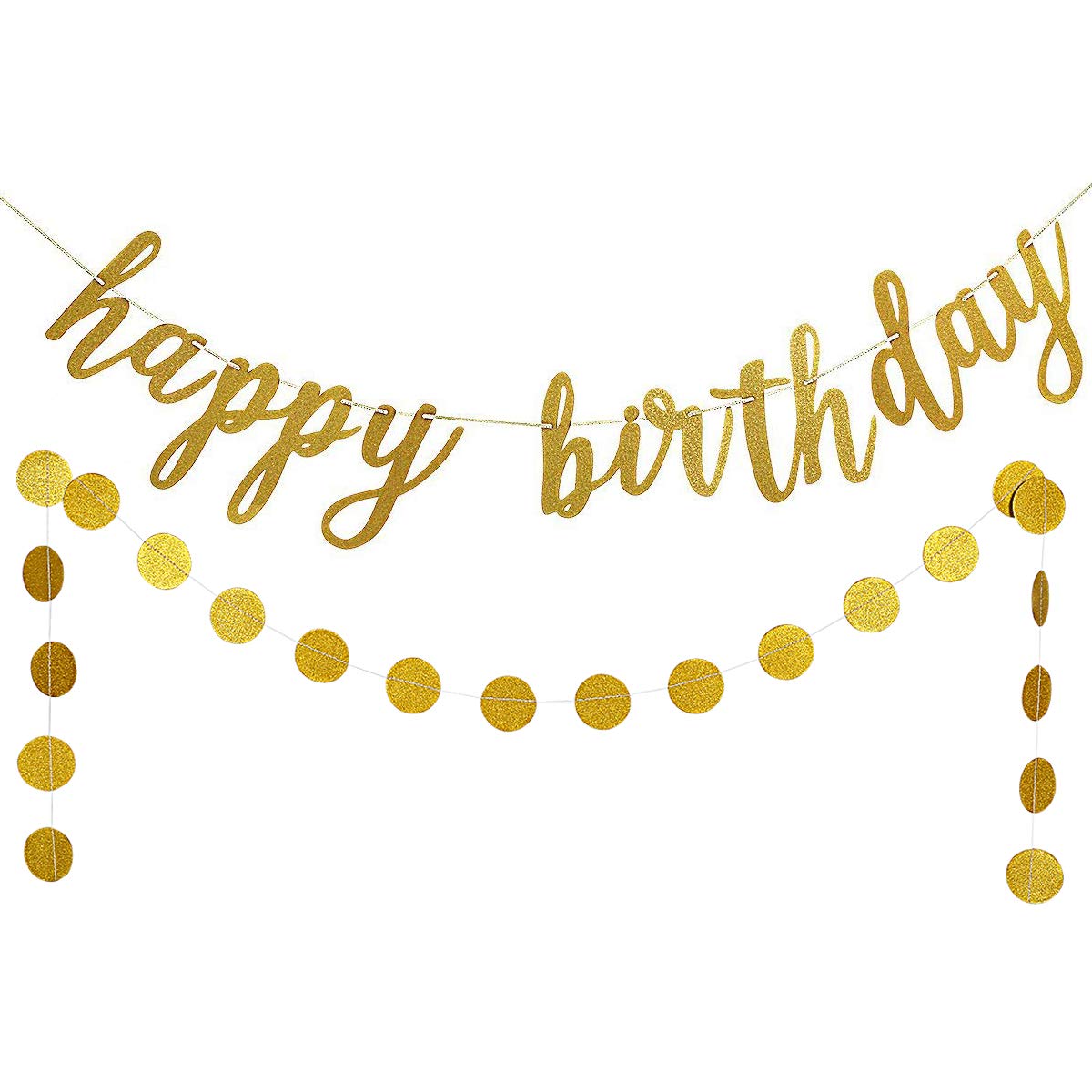 Gold Glitter Happy Birthday Banner - Elegant Birthday Garland & Sign for Party Decorations | Perfect for Birthday Celebrations, Baby Showers & Special Events