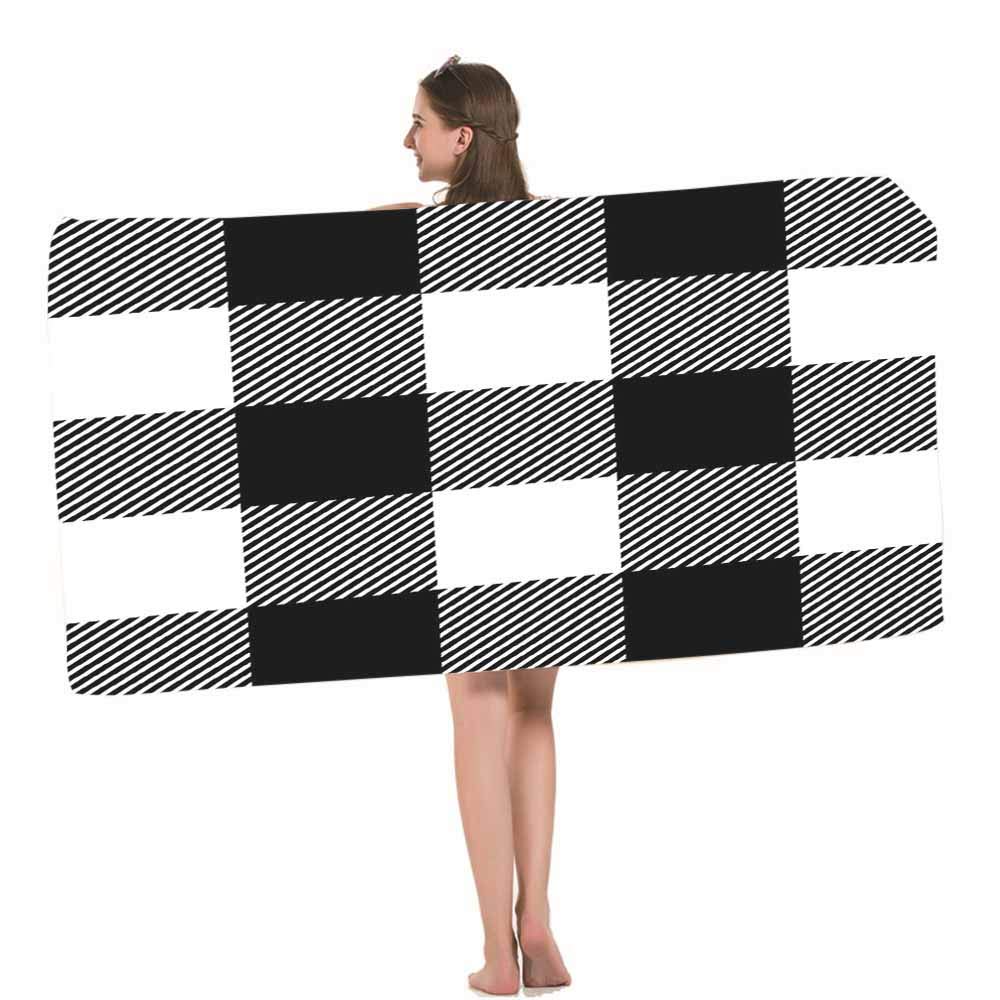 HOSNYE Plaid Beach Towel - Black White Striped Soft Highly Absorbent Bath Towel for Swimming, Sports, Beach, Gym, Bathroom | Perfect for Poolside Lounging, Yoga Sessions & Spa Days