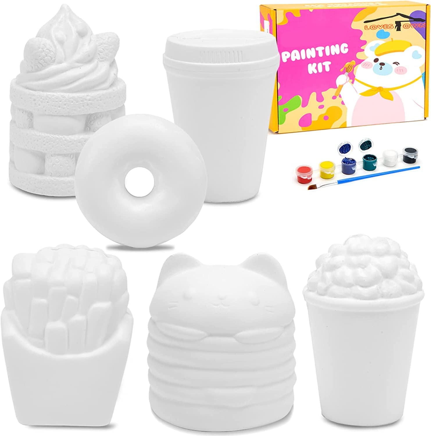 LovesTown DIY Squishies Kit - 6 PCS Paintable Squishies for Kids | Fun Birthday & Christmas Craft Gift